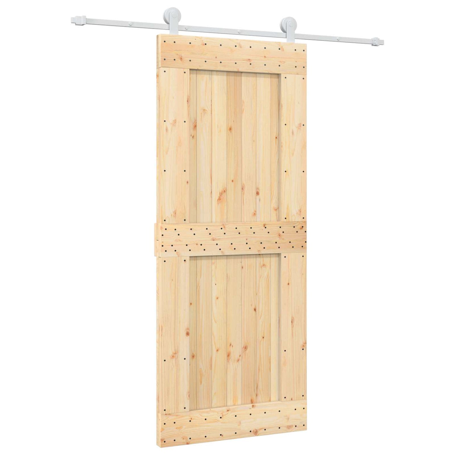 Sliding Door Natural and White 85 x 210 cm Solid Pine Wood