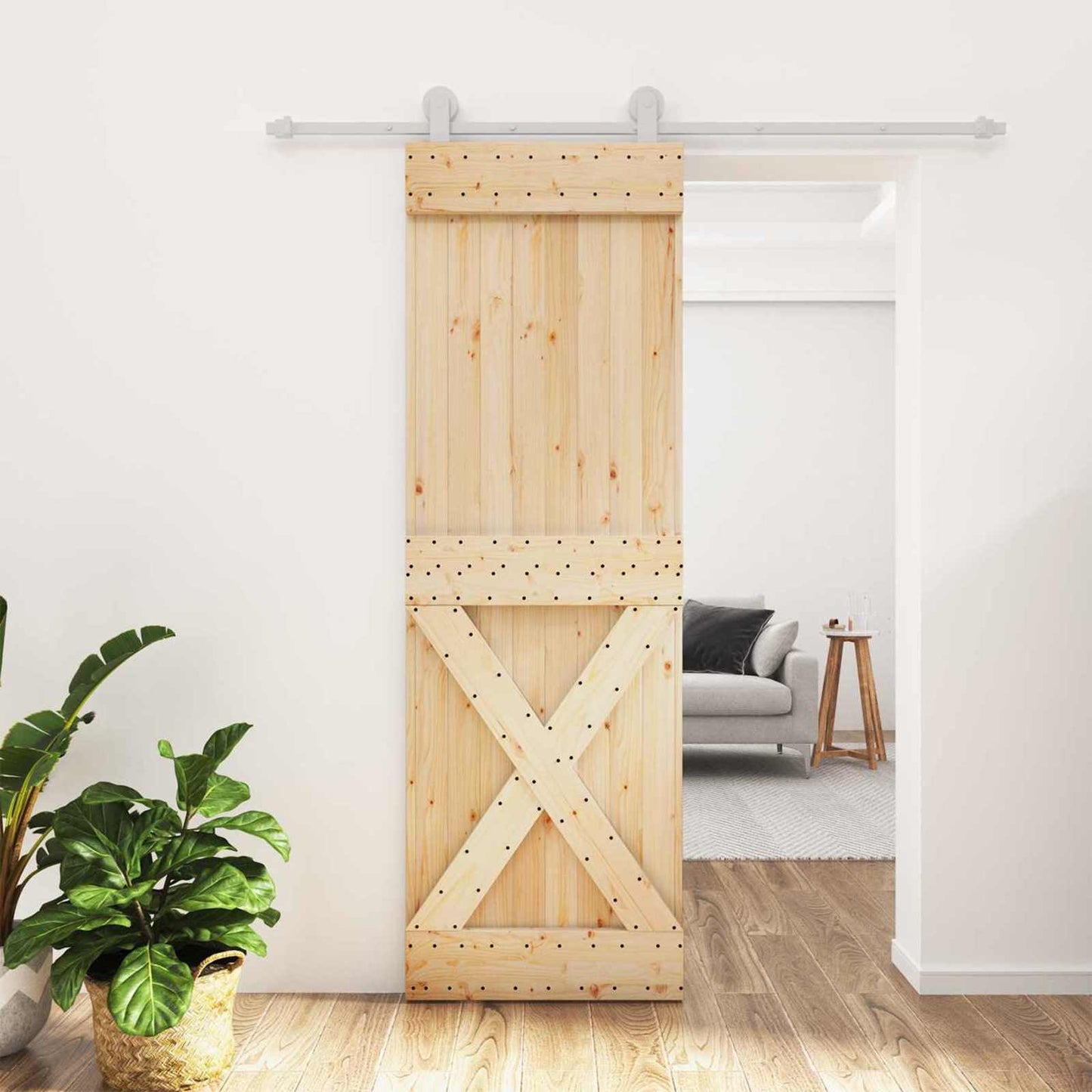Sliding Door Natural and White 70 x 210 cm Solid Pine Wood