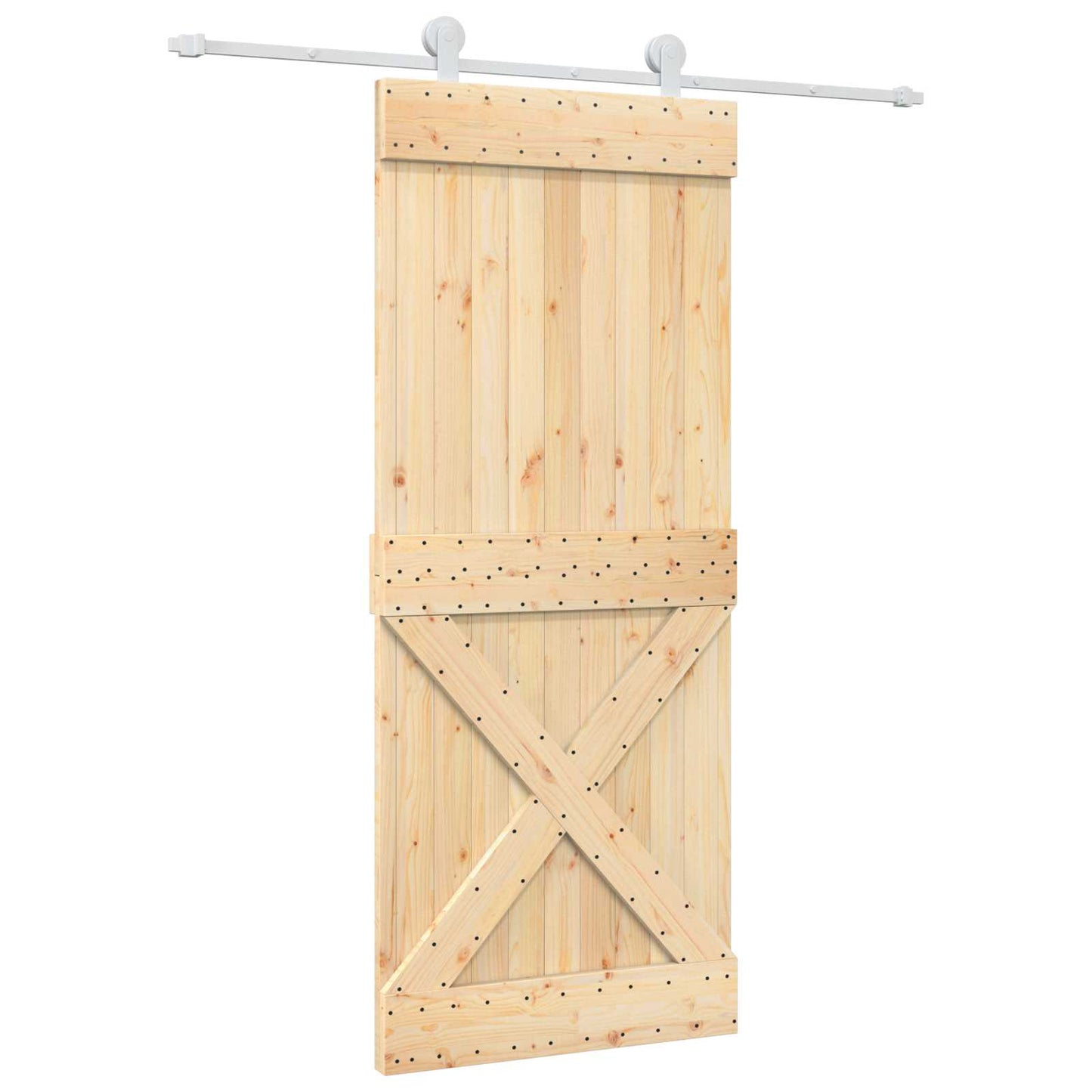 Sliding Door Natural and White 85 x 210 cm Solid Pine Wood