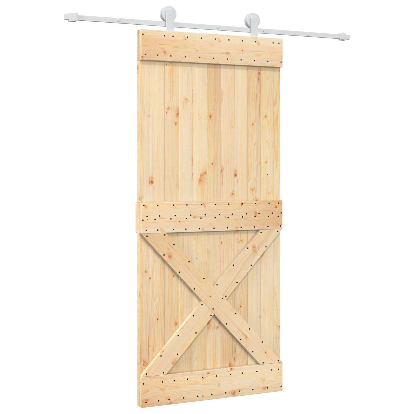 Sliding Door Natural and White 90 x 210 cm Solid Pine Wood