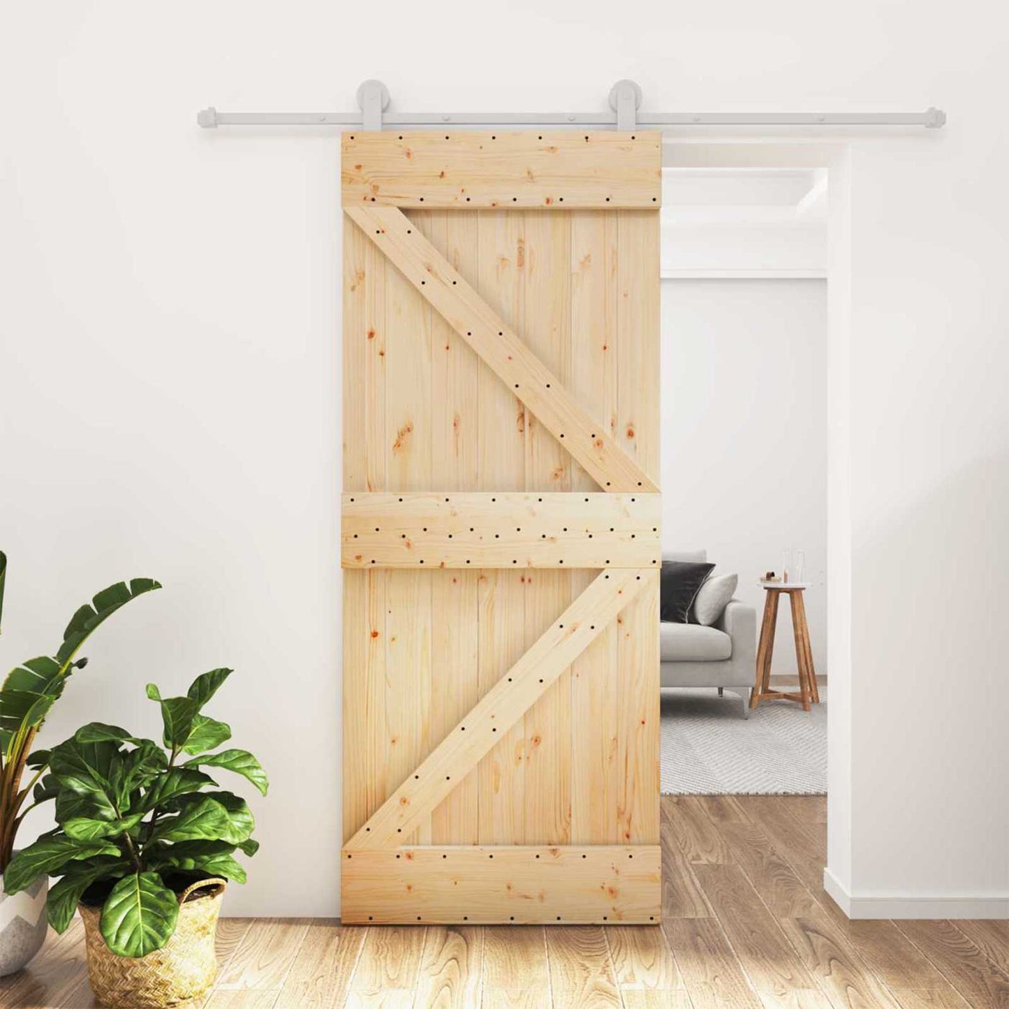 Sliding Door Natural and White 85 x 210 cm Solid Pine Wood
