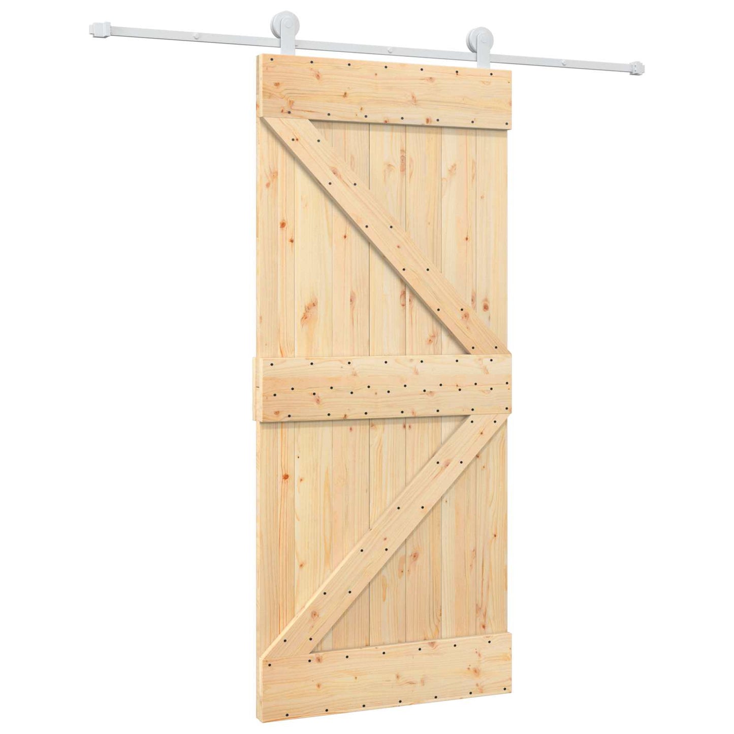 Sliding Door Natural and White 90 x 210 cm Solid Pine Wood