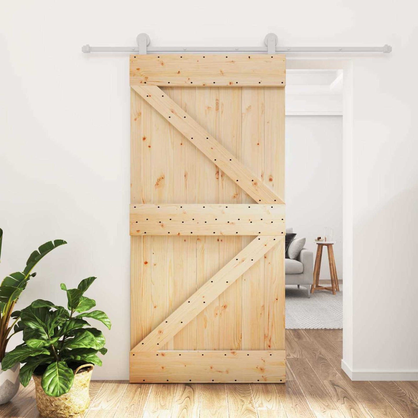 Sliding Door Natural and White 100 x 210 cm Solid Pine Wood