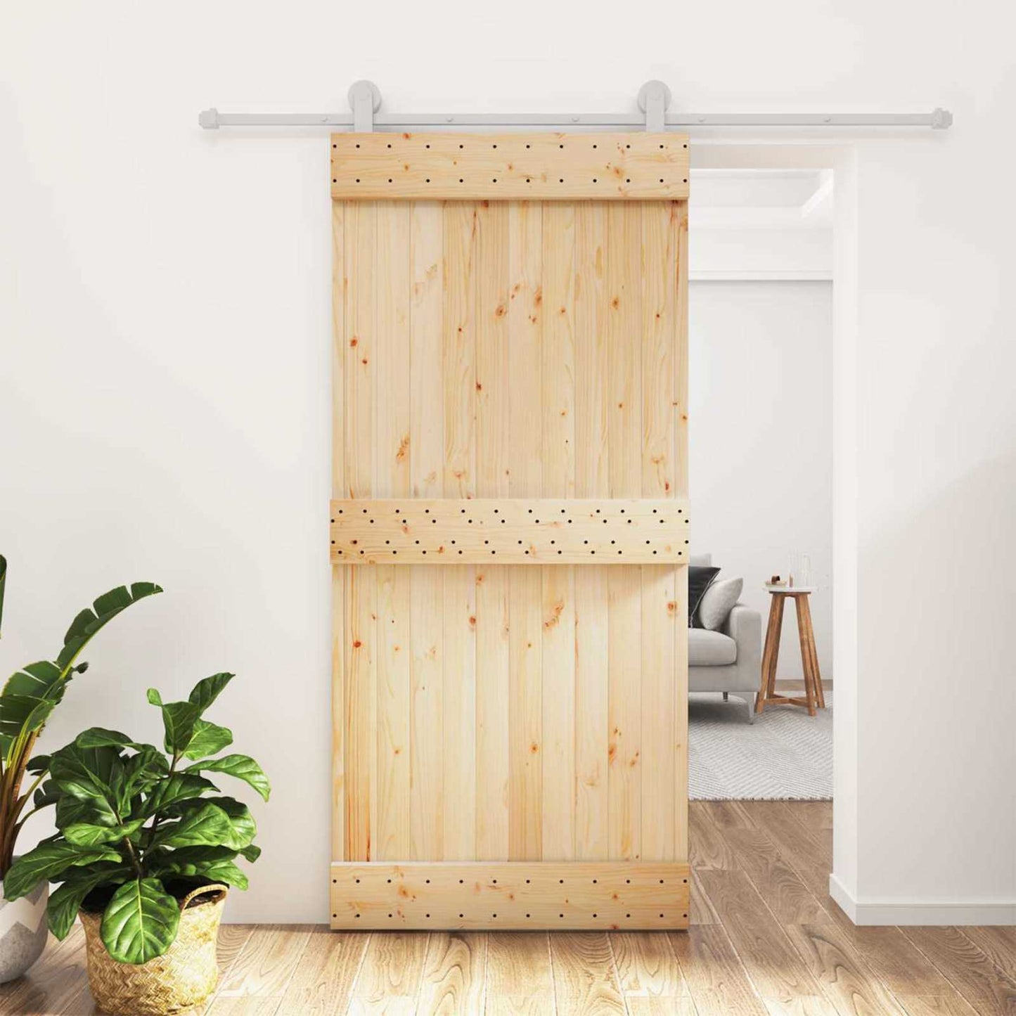 Sliding Door Natural and White 95 x 210 cm Solid Pine Wood