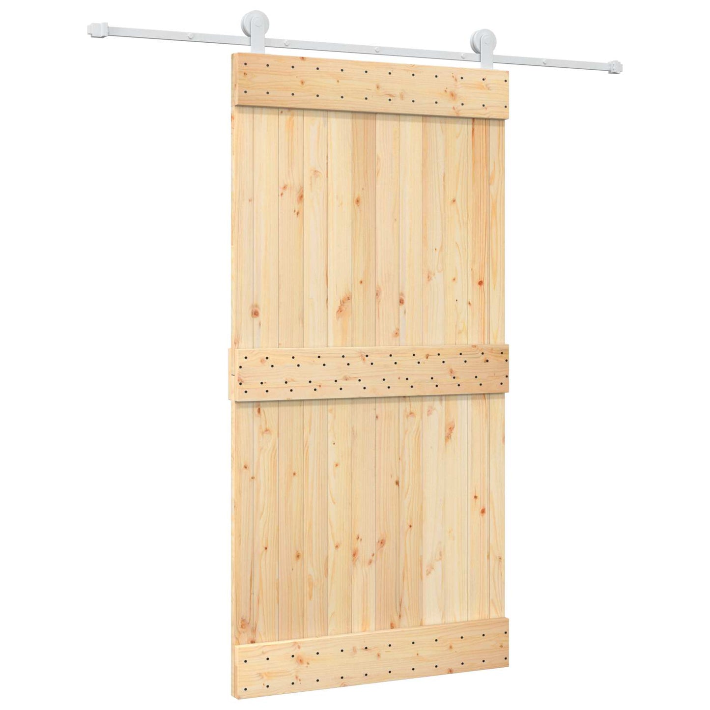 Sliding Door Natural and White 100 x 210 cm Solid Pine Wood