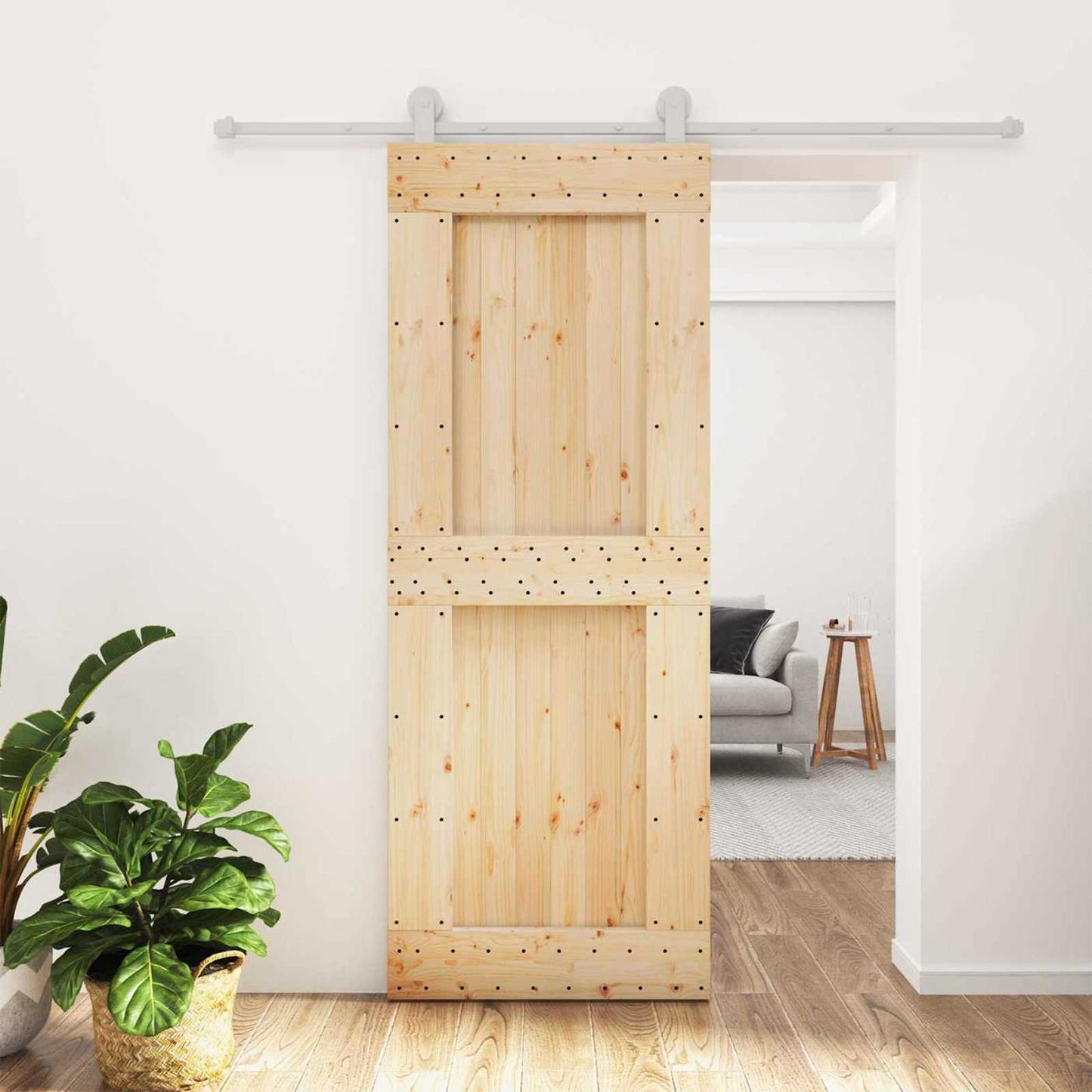 Sliding Door Natural and White 80 x 210 cm Solid Pine Wood