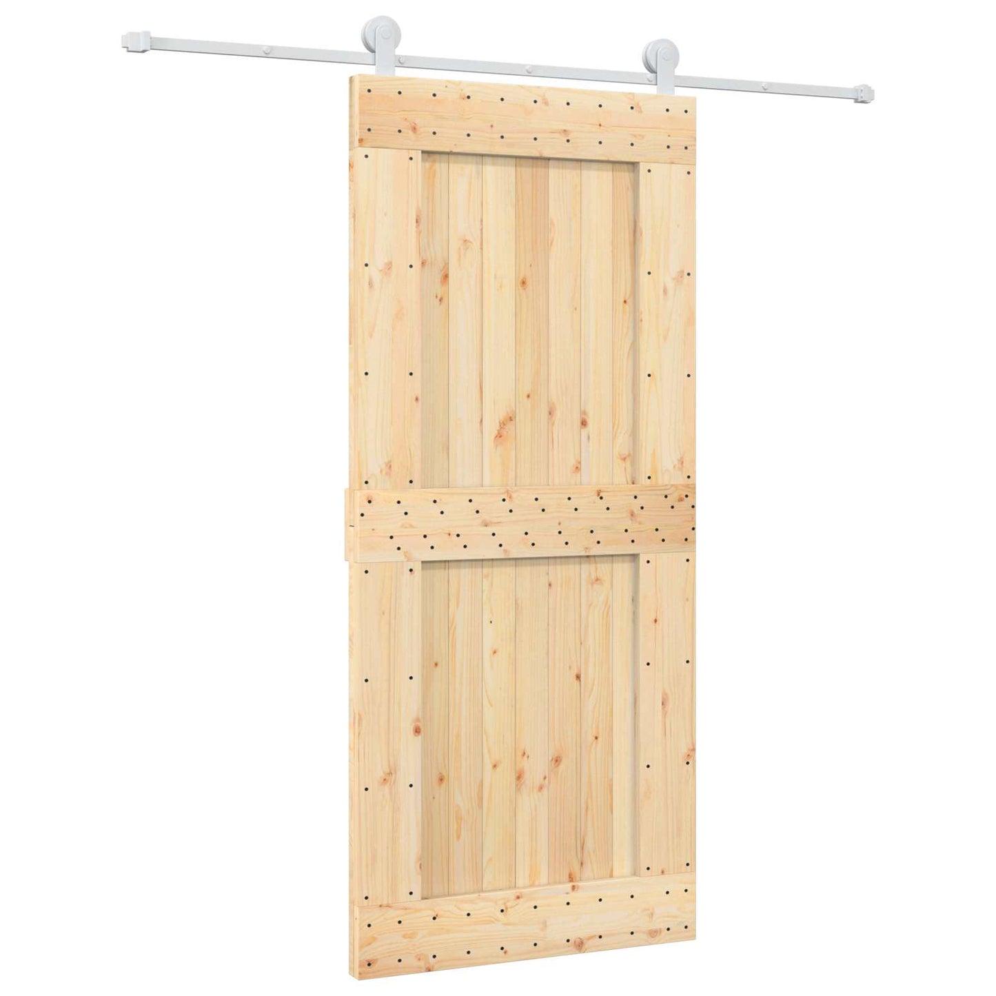 Sliding Door Natural and White 90 x 210 cm Solid Pine Wood