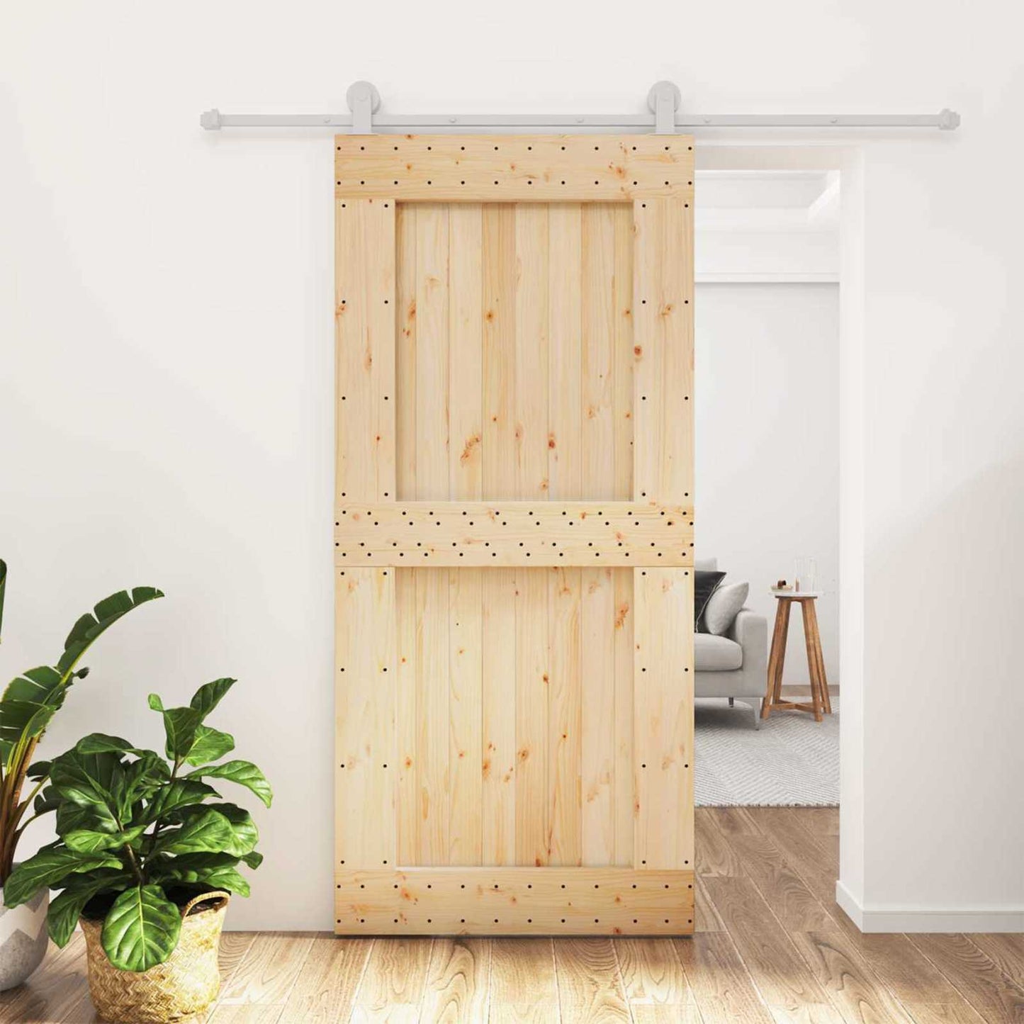 Sliding Door Natural and White 95 x 210 cm Solid Pine Wood