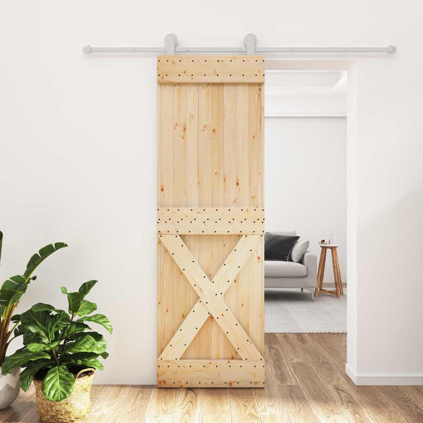 Sliding Door Natural and White 70 x 210 cm Solid Pine Wood