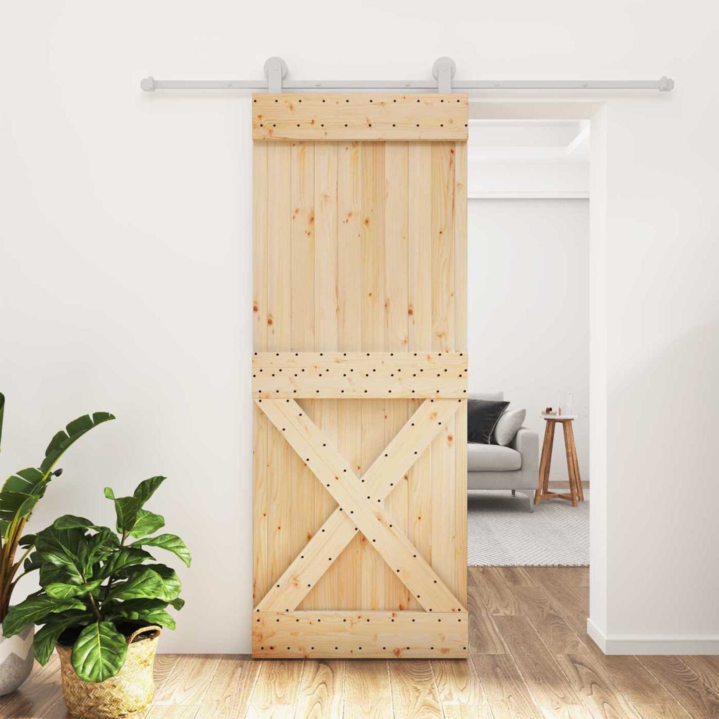 Sliding Door Natural and White 80 x 210 cm Solid Pine Wood