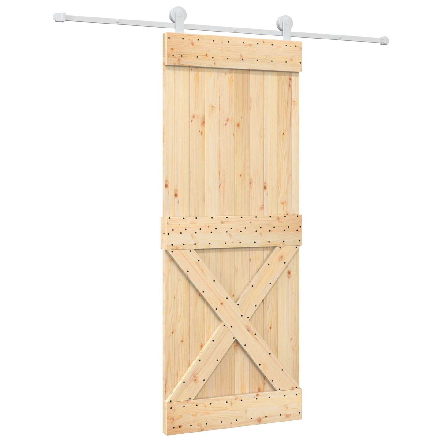 Sliding Door Natural and White 80 x 210 cm Solid Pine Wood