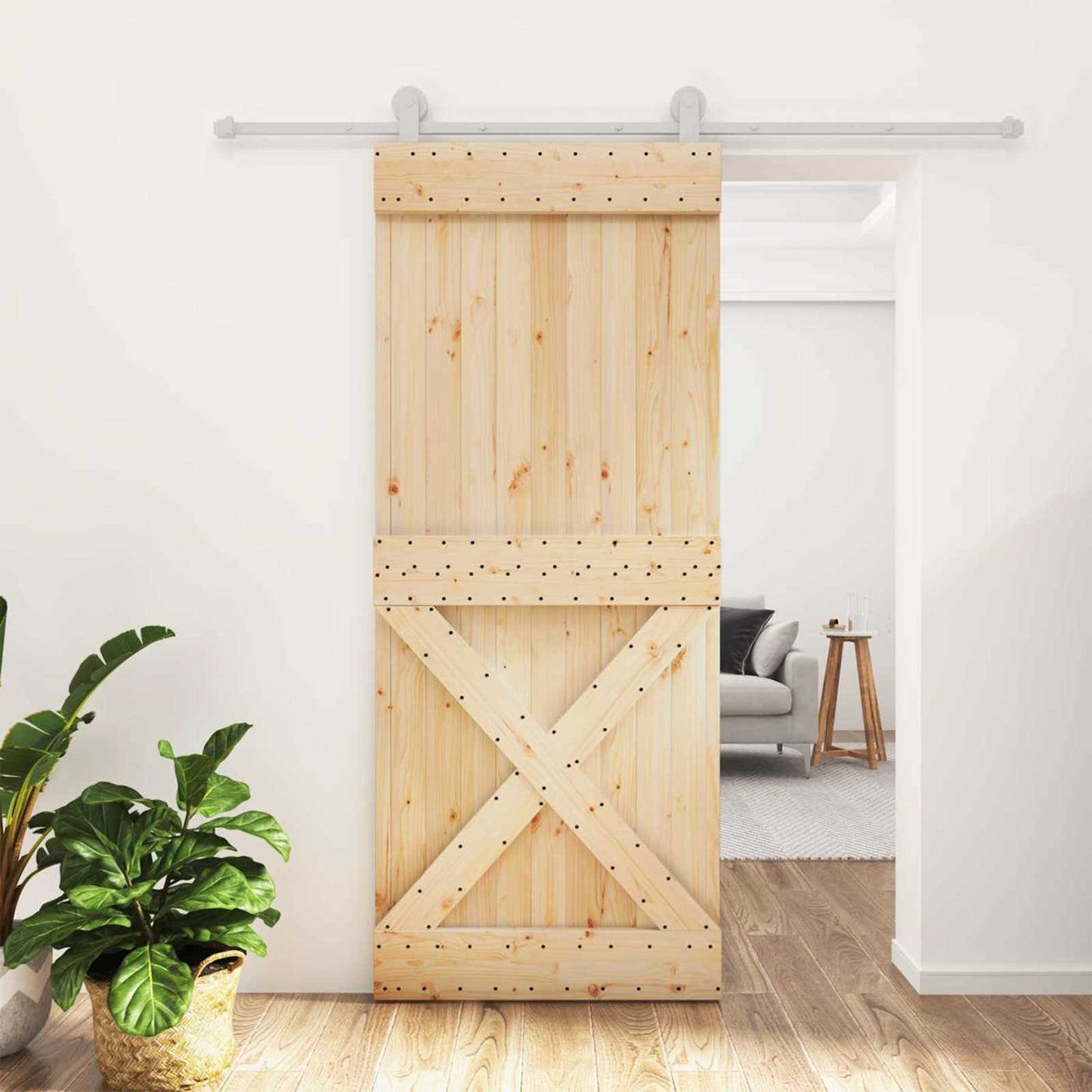 Sliding Door Natural and White 85 x 210 cm Solid Pine Wood