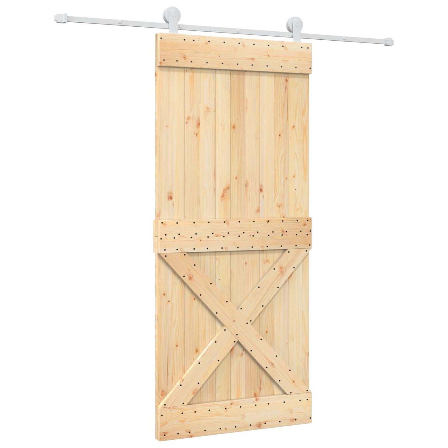 Sliding Door Natural and White 90 x 210 cm Solid Pine Wood