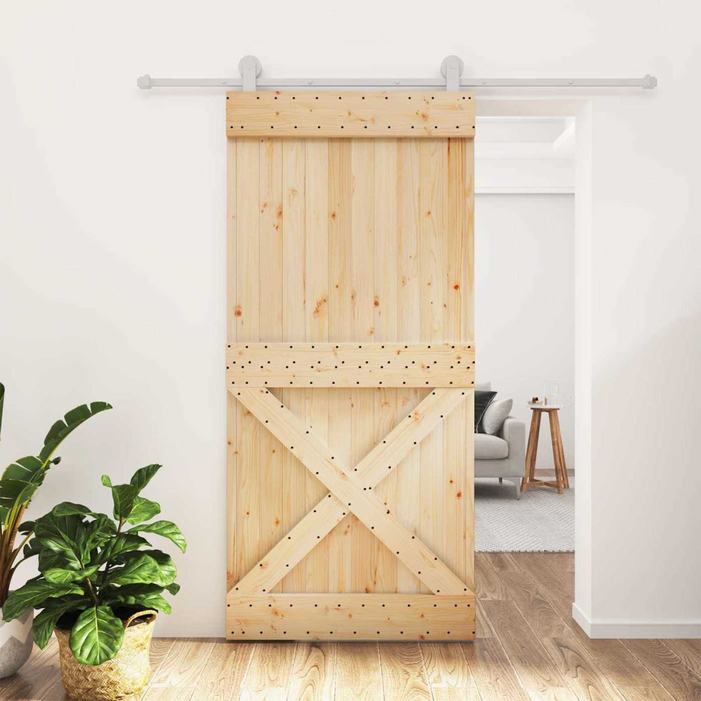 Sliding Door Natural and White 95 x 210 cm Solid Pine Wood