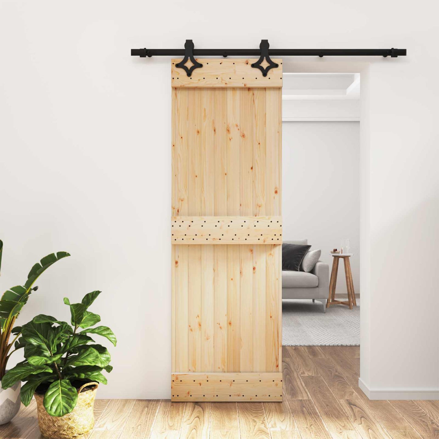 Sliding Door Natural and Black 70 x 210 cm Solid Pine Wood