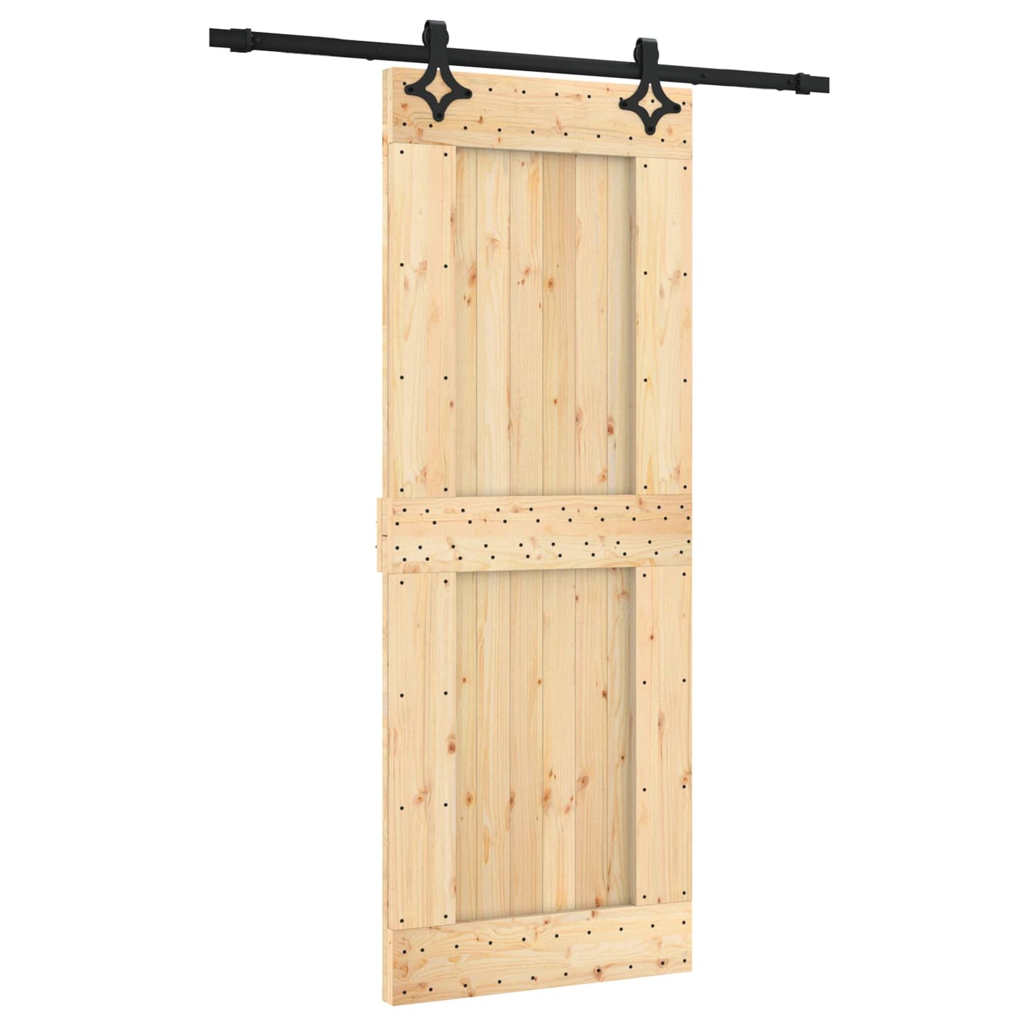 Sliding Door Natural and Black 80 x 210 cm Solid Pine Wood