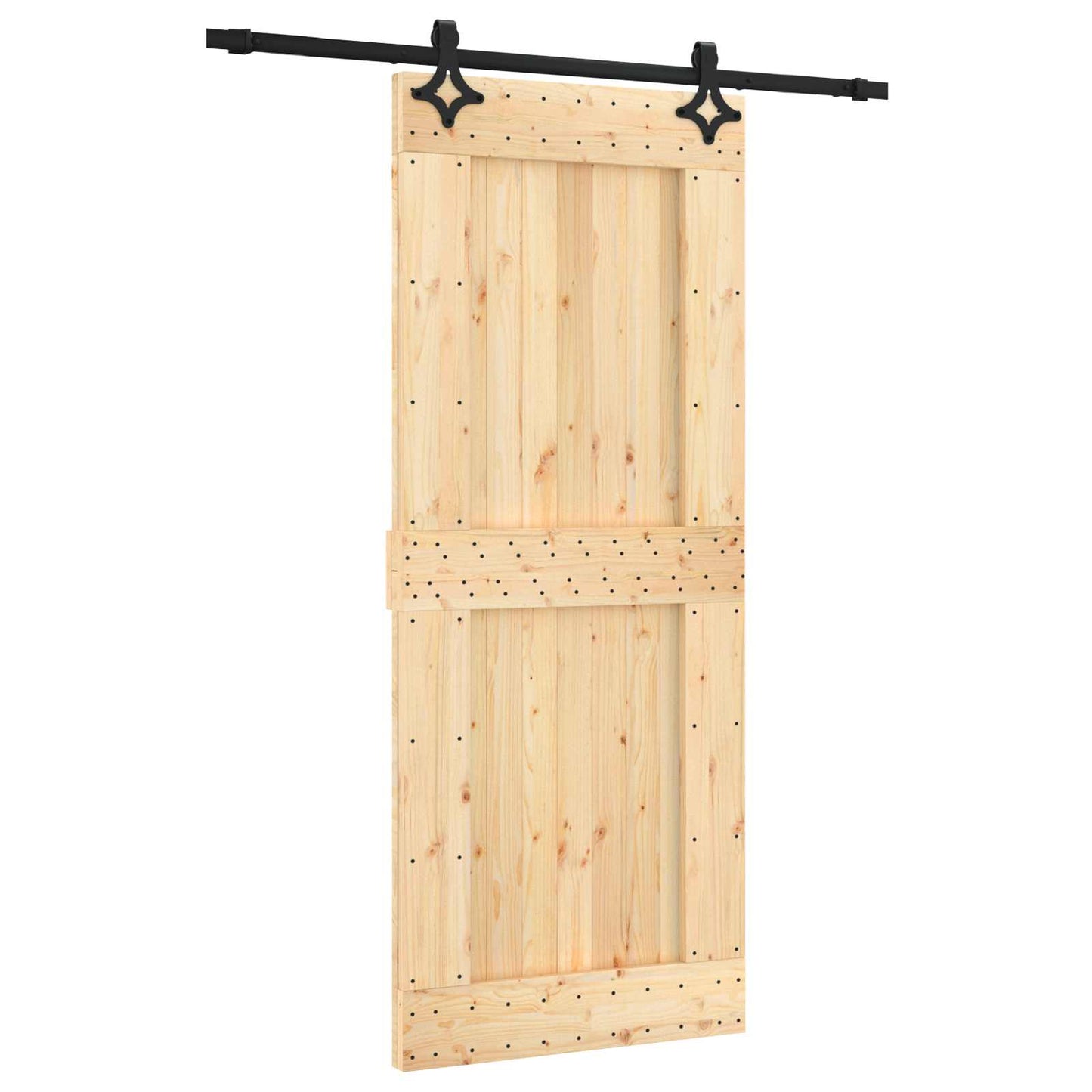 Sliding Door Natural and Black 85 x 210 cm Solid Pine Wood