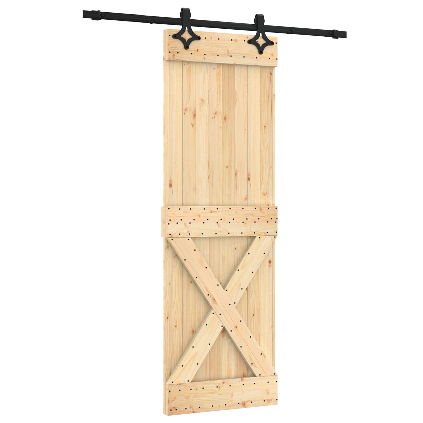 Sliding Door Natural and Black 70 x 210 cm Solid Pine Wood