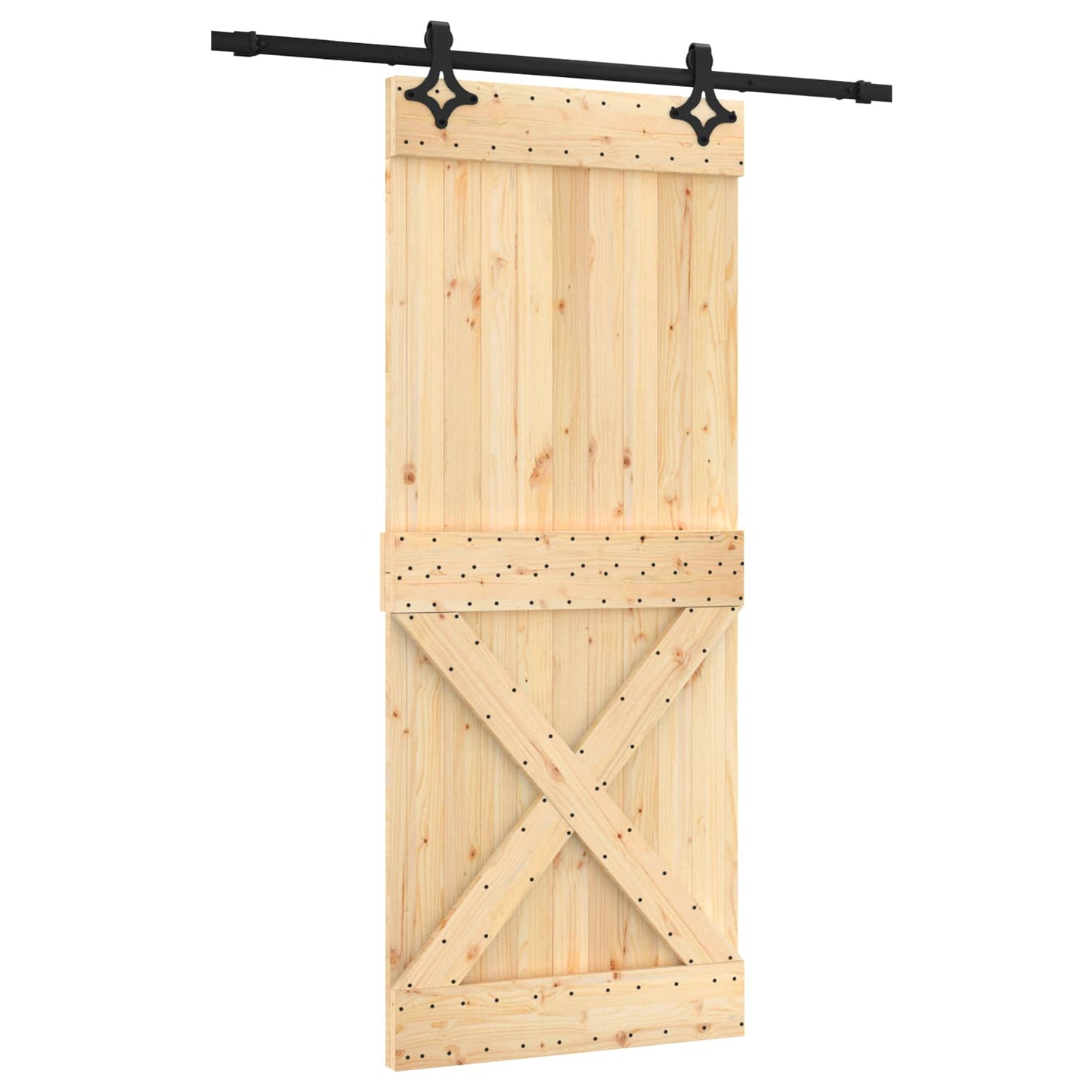 Sliding Door Natural and Black 85 x 210 cm Solid Pine Wood