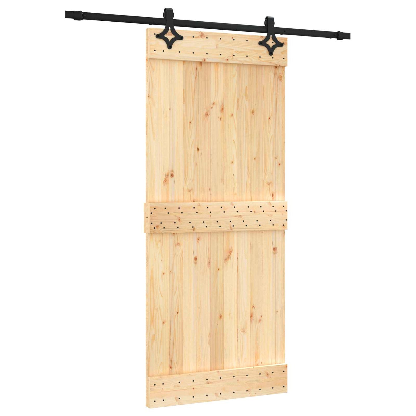 Sliding Door Natural and Black 90 x 210 cm Solid Pine Wood