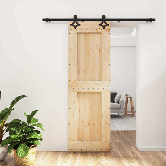 Sliding Door Natural and Black 70 x 210 cm Solid Pine Wood