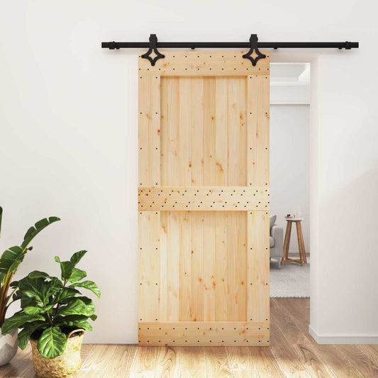 Sliding Door Natural and Black 95 x 210 cm Solid Pine Wood