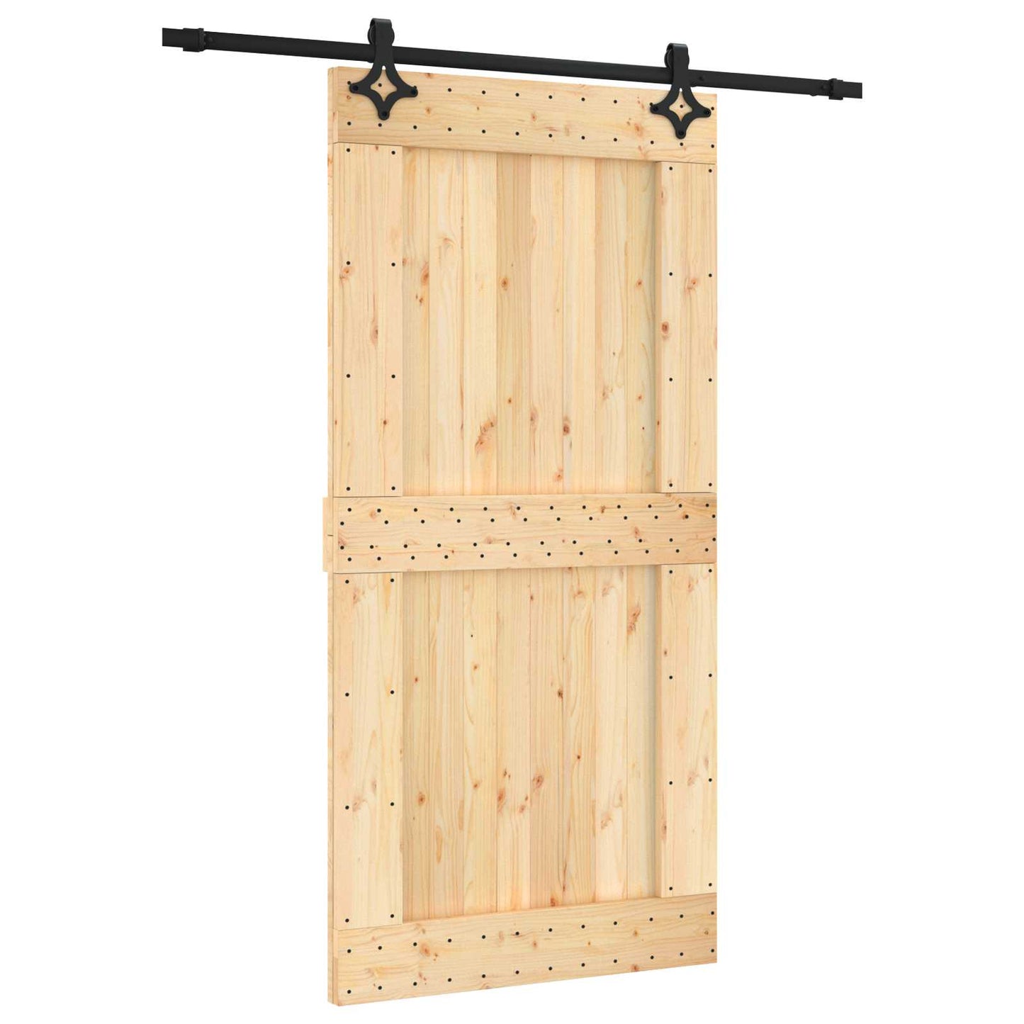 Sliding Door Natural and Black 100 x 210 cm Solid Pine Wood