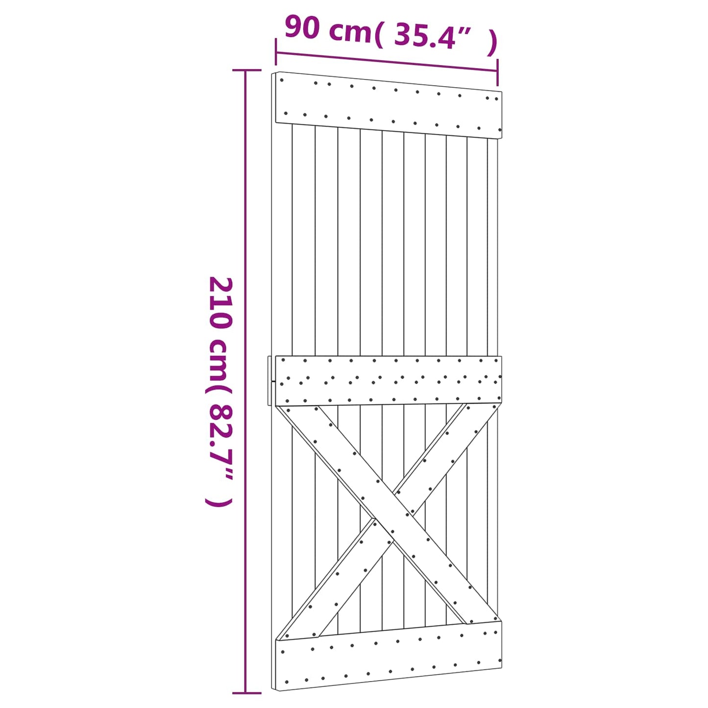 Sliding Door Natural and Black 90 x 210 cm Solid Pine Wood