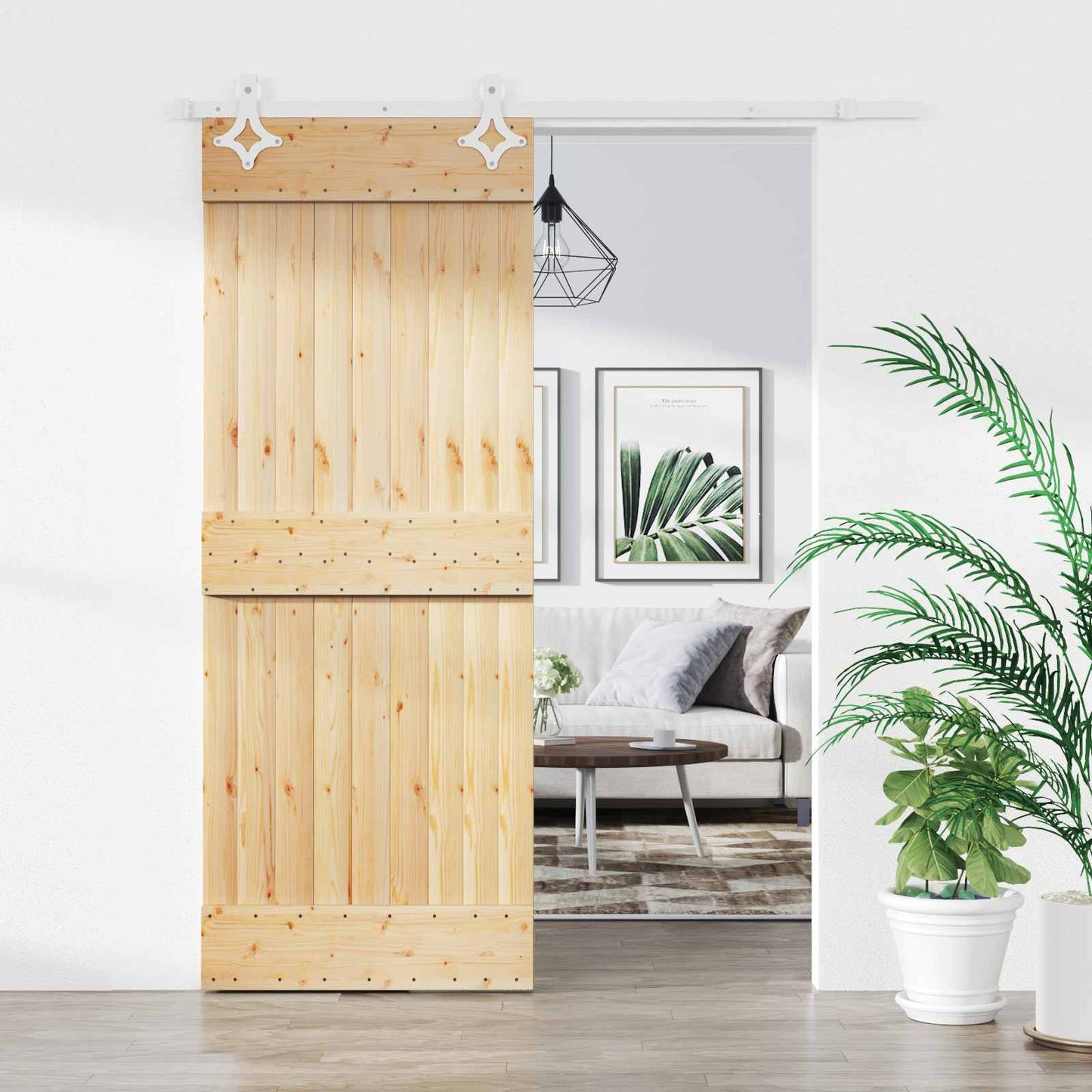 Sliding Door Natural and White 70 x 210 cm Solid Pine Wood