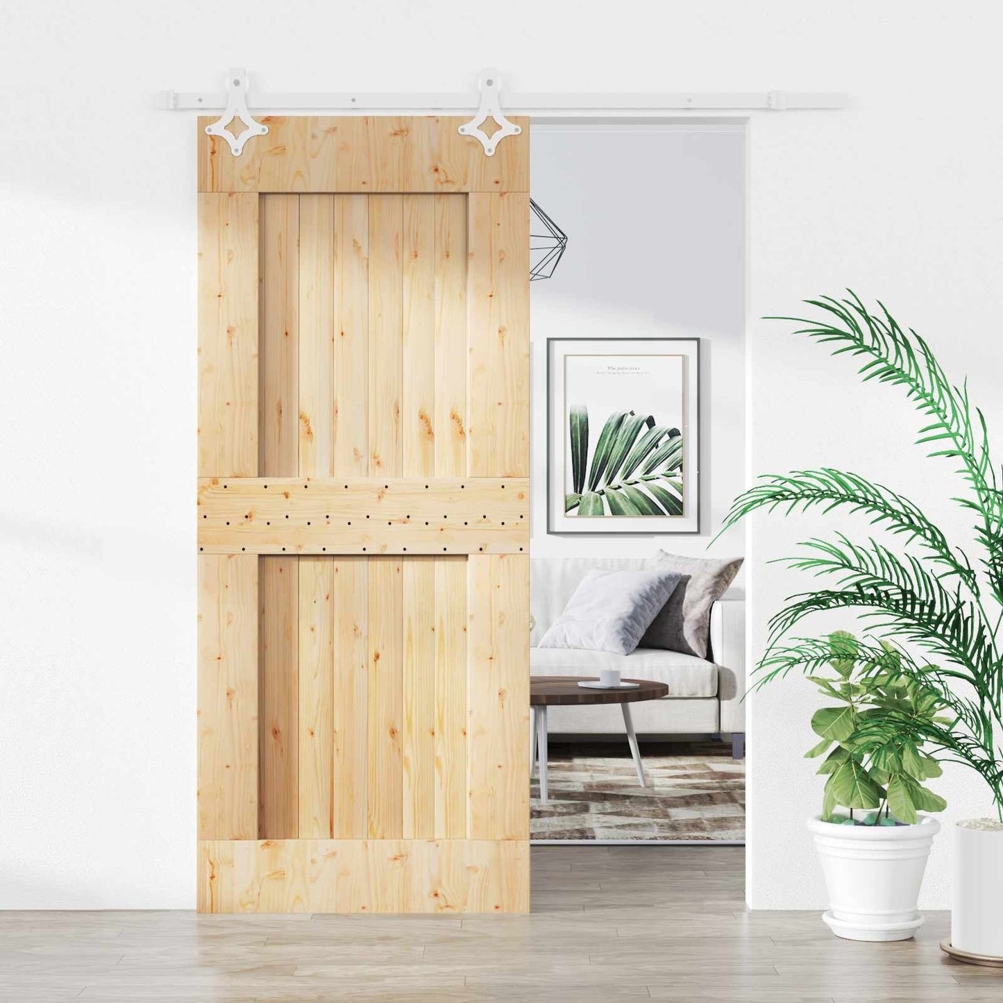 Sliding Door Natural and White 80 x 210 cm Solid Pine Wood