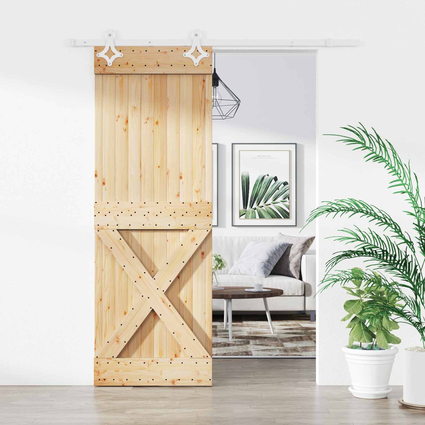 Sliding Door Natural and White 85 x 210 cm Solid Pine Wood