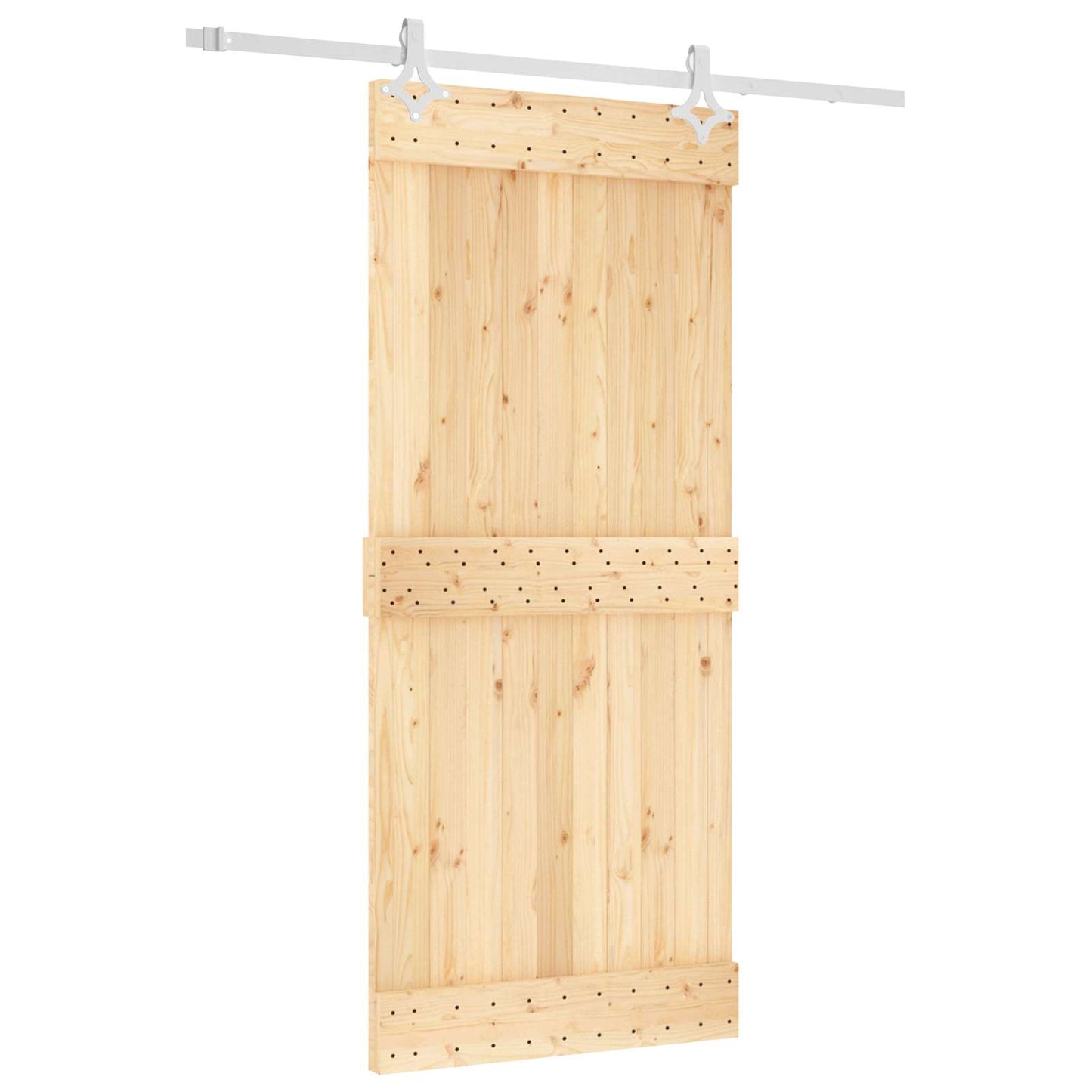 Sliding Door Natural and White 90 x 210 cm Solid Pine Wood