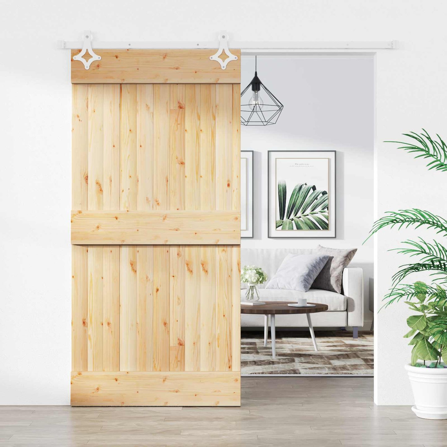 Sliding Door Natural and White 100 x 210 cm Solid Pine Wood