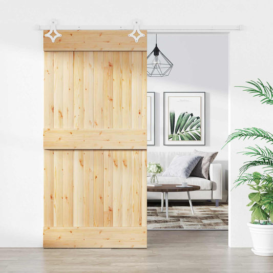 Sliding Door Natural and White 100 x 210 cm Solid Pine Wood