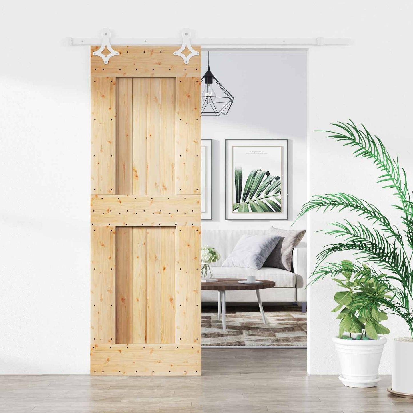 Sliding Door Natural and White 70 x 210 cm Solid Pine Wood