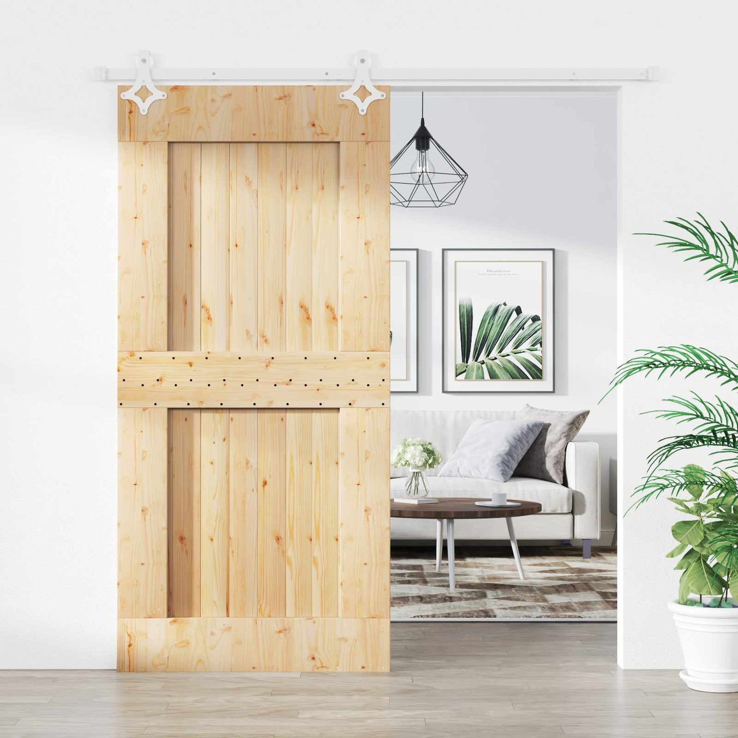 Sliding Door Natural and White 95 x 210 cm Solid Pine Wood