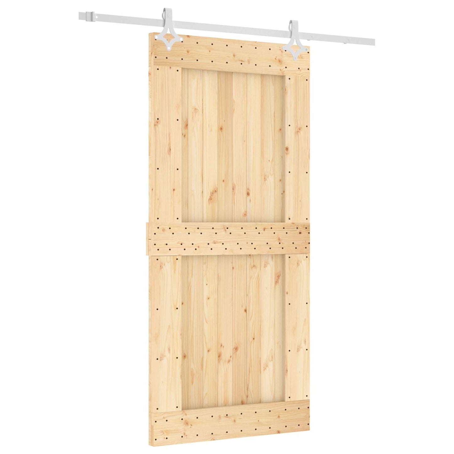 Sliding Door Natural and White 95 x 210 cm Solid Pine Wood