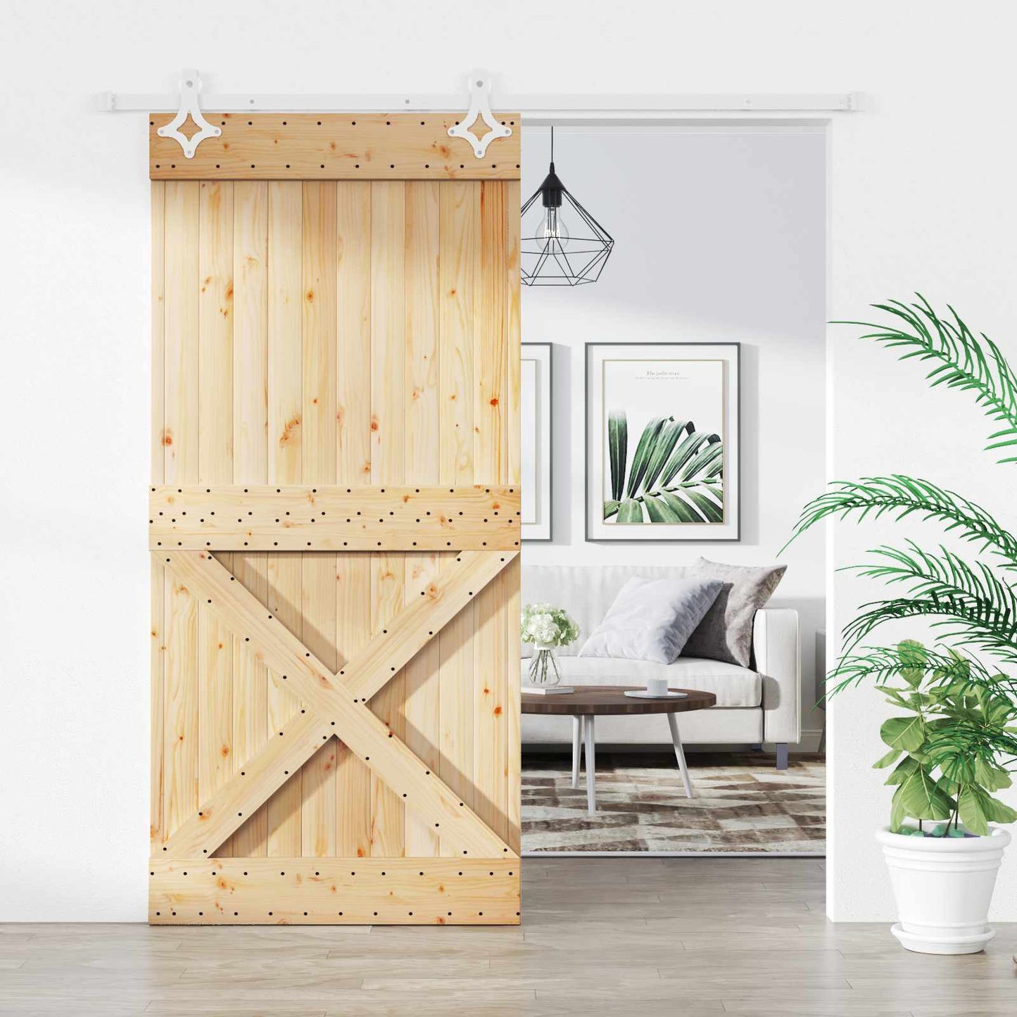 Sliding Door Natural and White 95 x 210 cm Solid Pine Wood