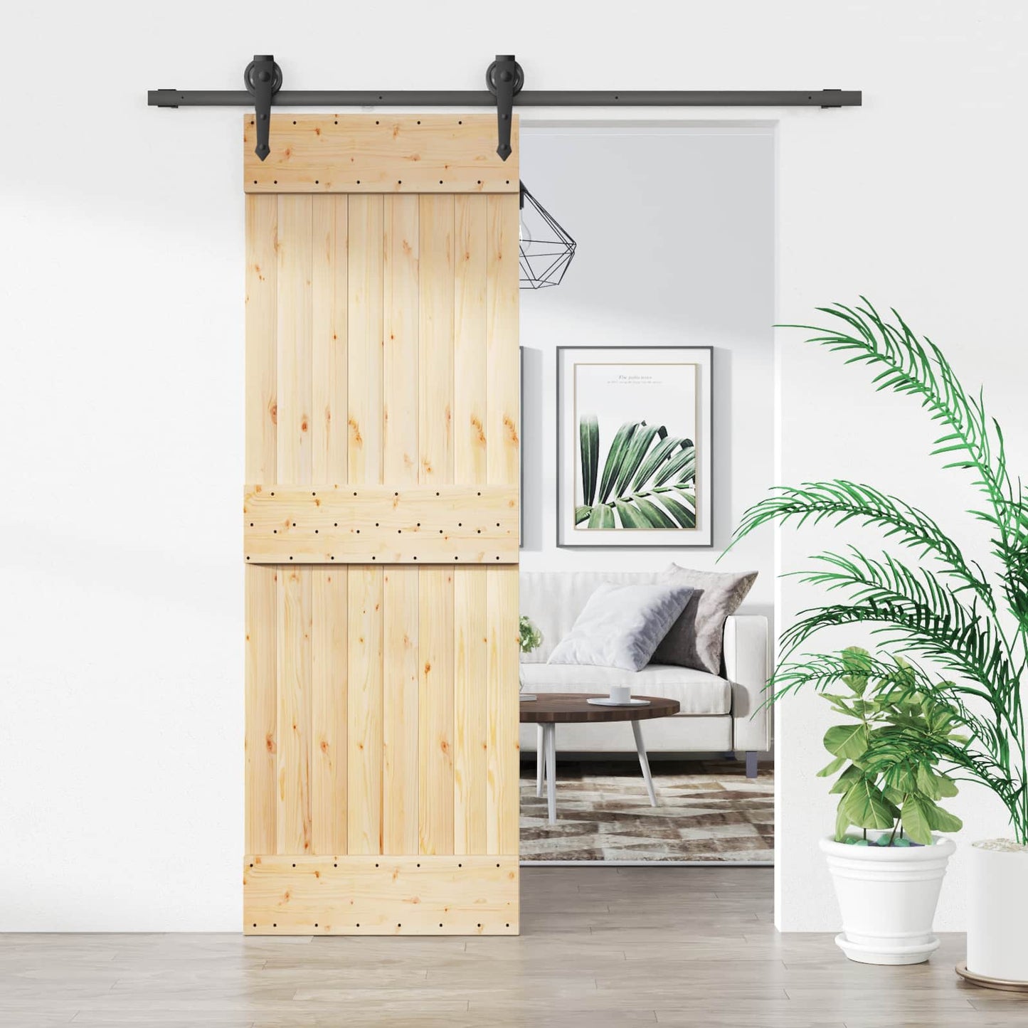 Sliding Door Natural and Black 70 x 210 cm Solid Pine Wood