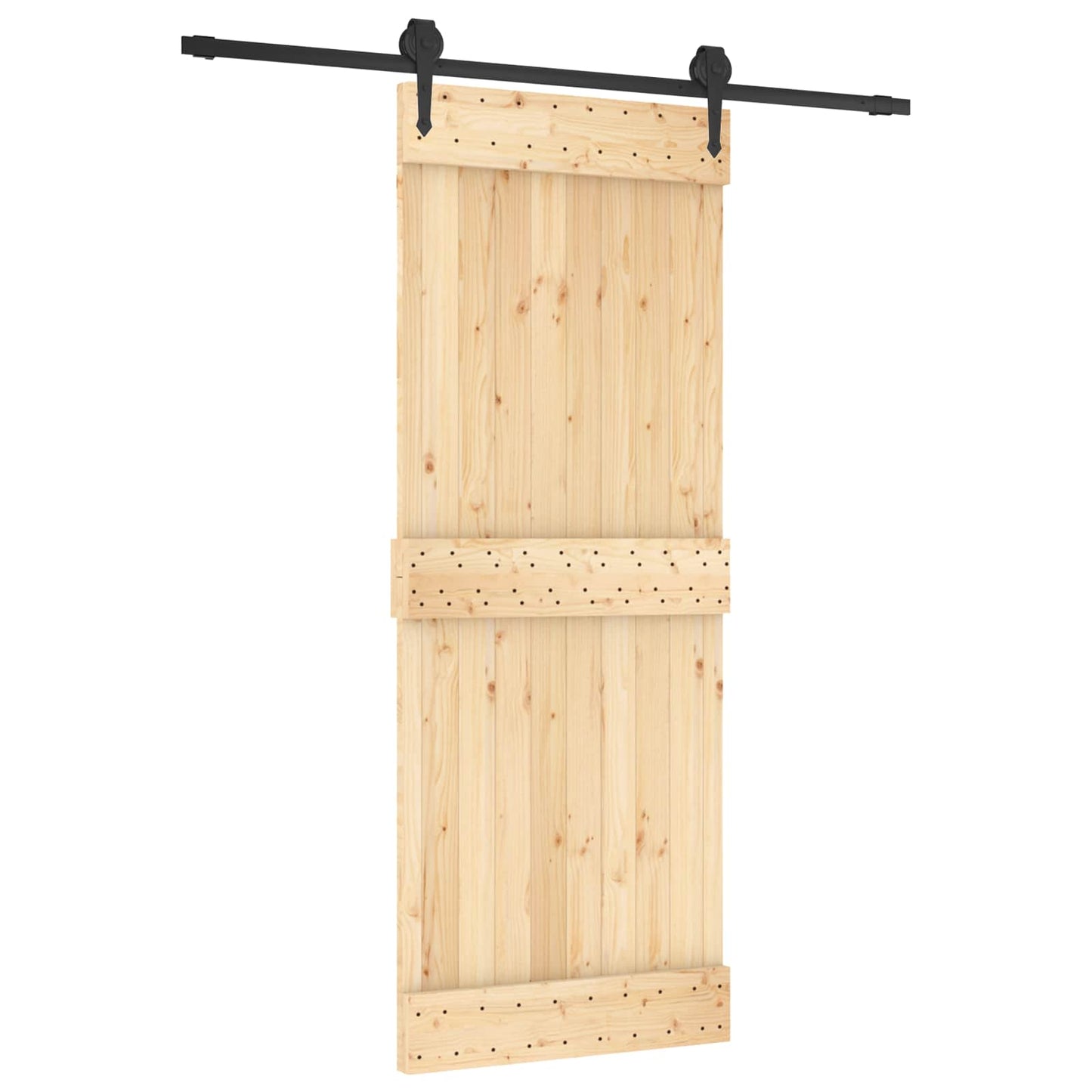 Sliding Door Natural and Black 80 x 210 cm Solid Pine Wood