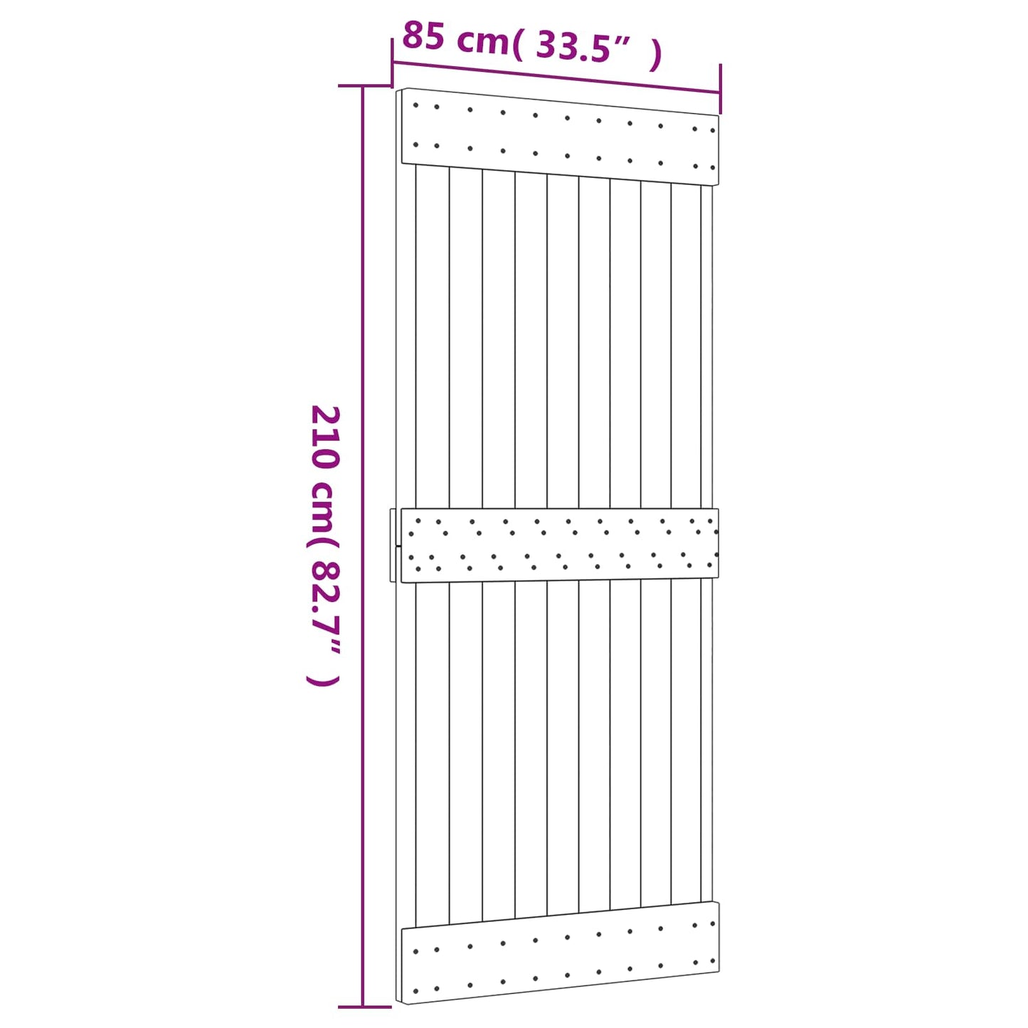 Sliding Door Natural and Black 85 x 210 cm Solid Pine Wood