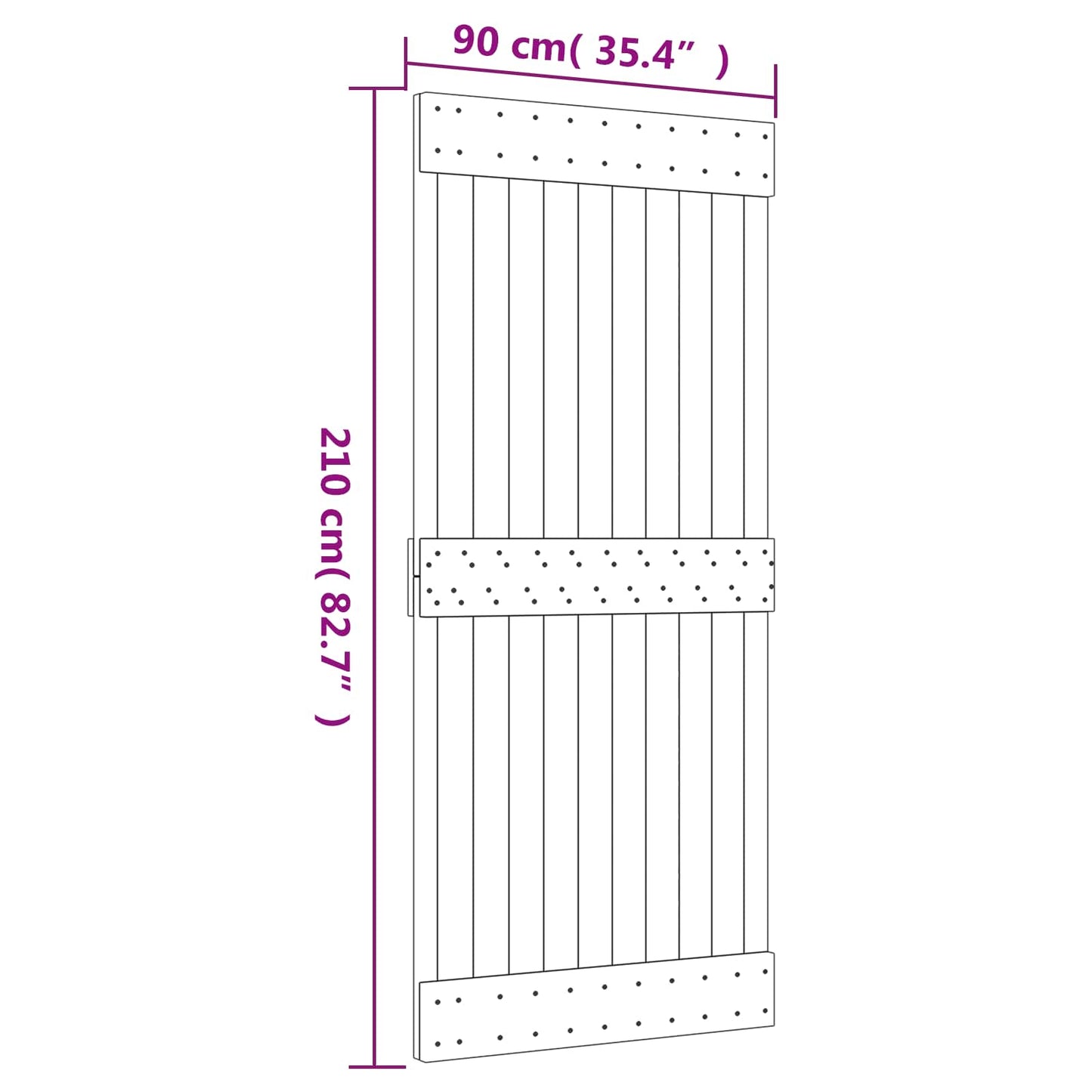 Sliding Door Natural and Black 90 x 210 cm Solid Pine Wood