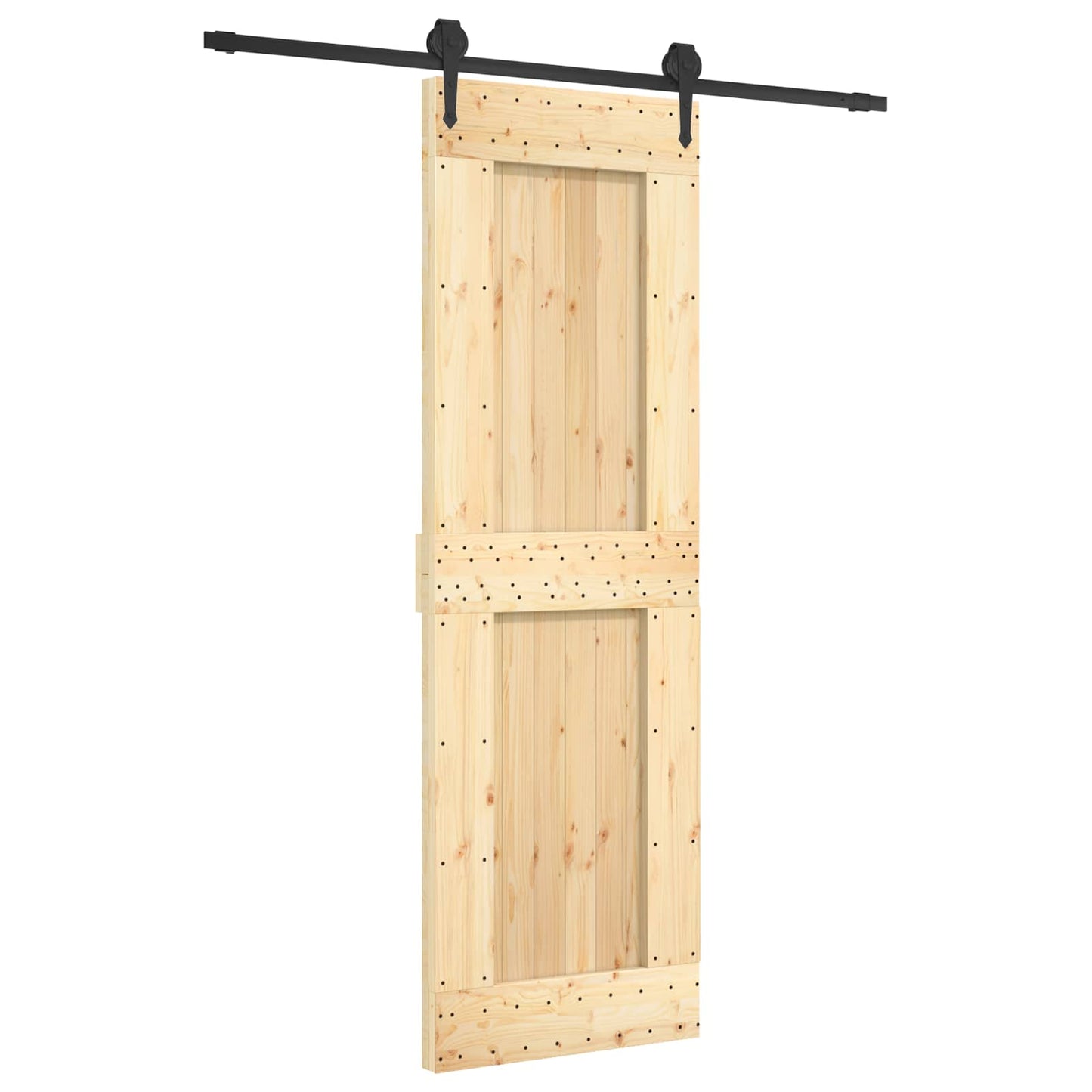 Sliding Door Natural and Black 70 x 210 cm Solid Pine Wood