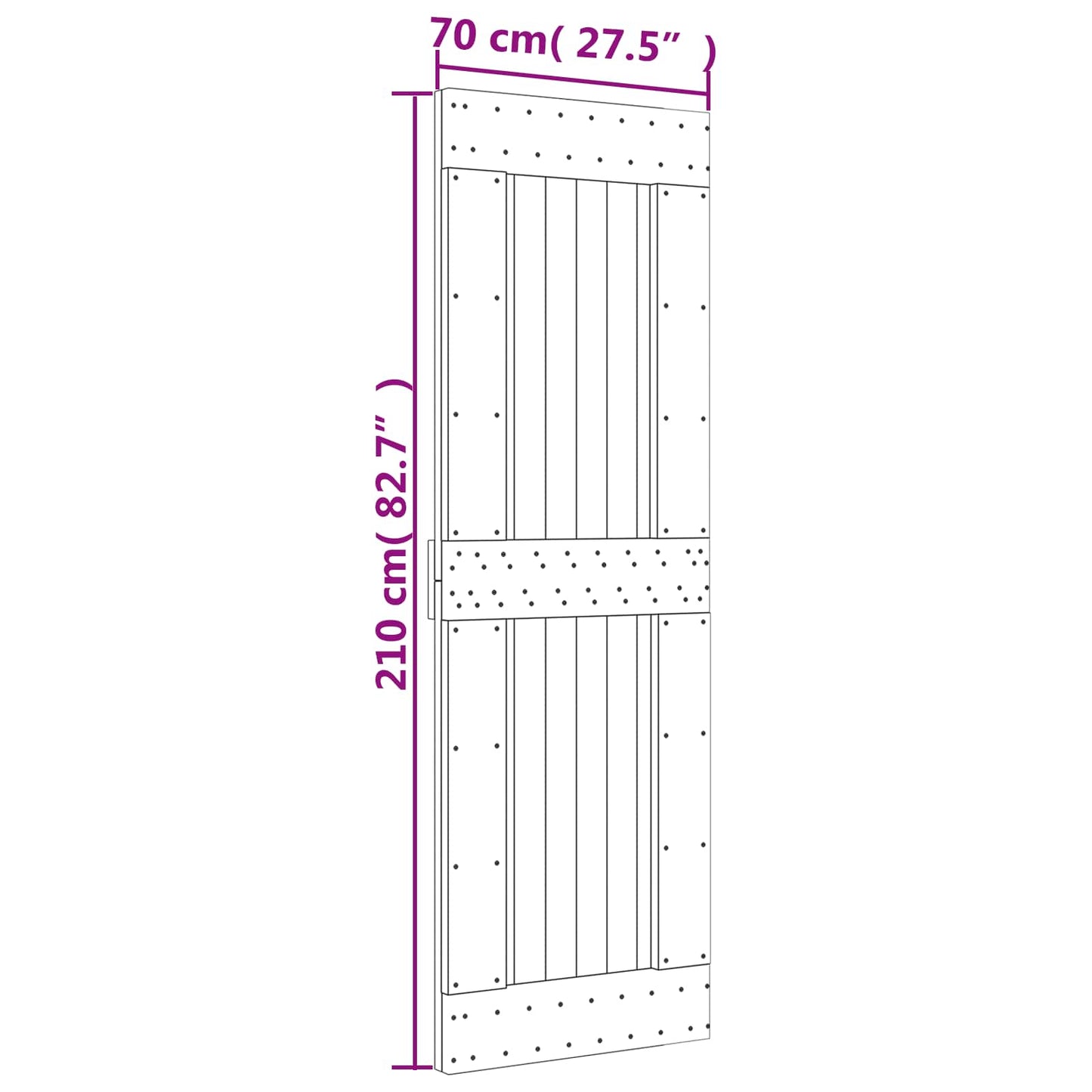 Sliding Door Natural and Black 70 x 210 cm Solid Pine Wood