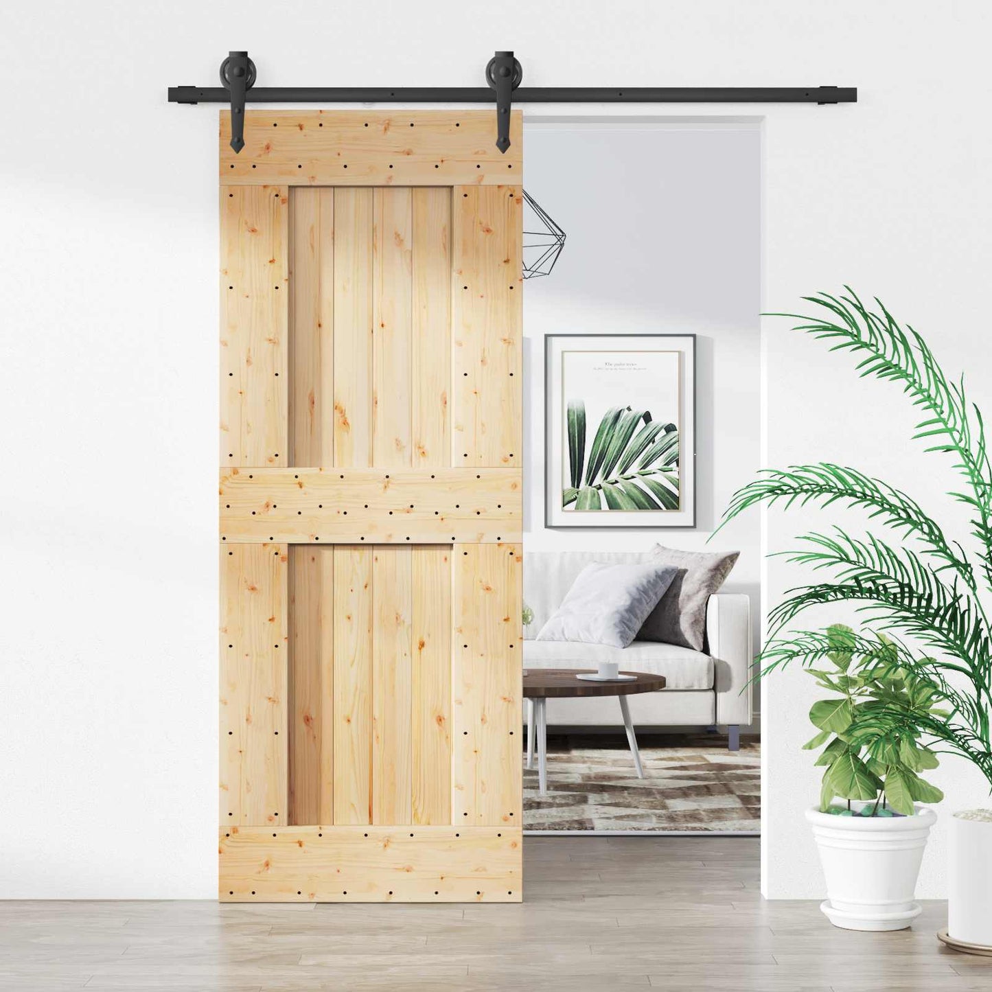 Sliding Door Natural and Black 80 x 210 cm Solid Pine Wood