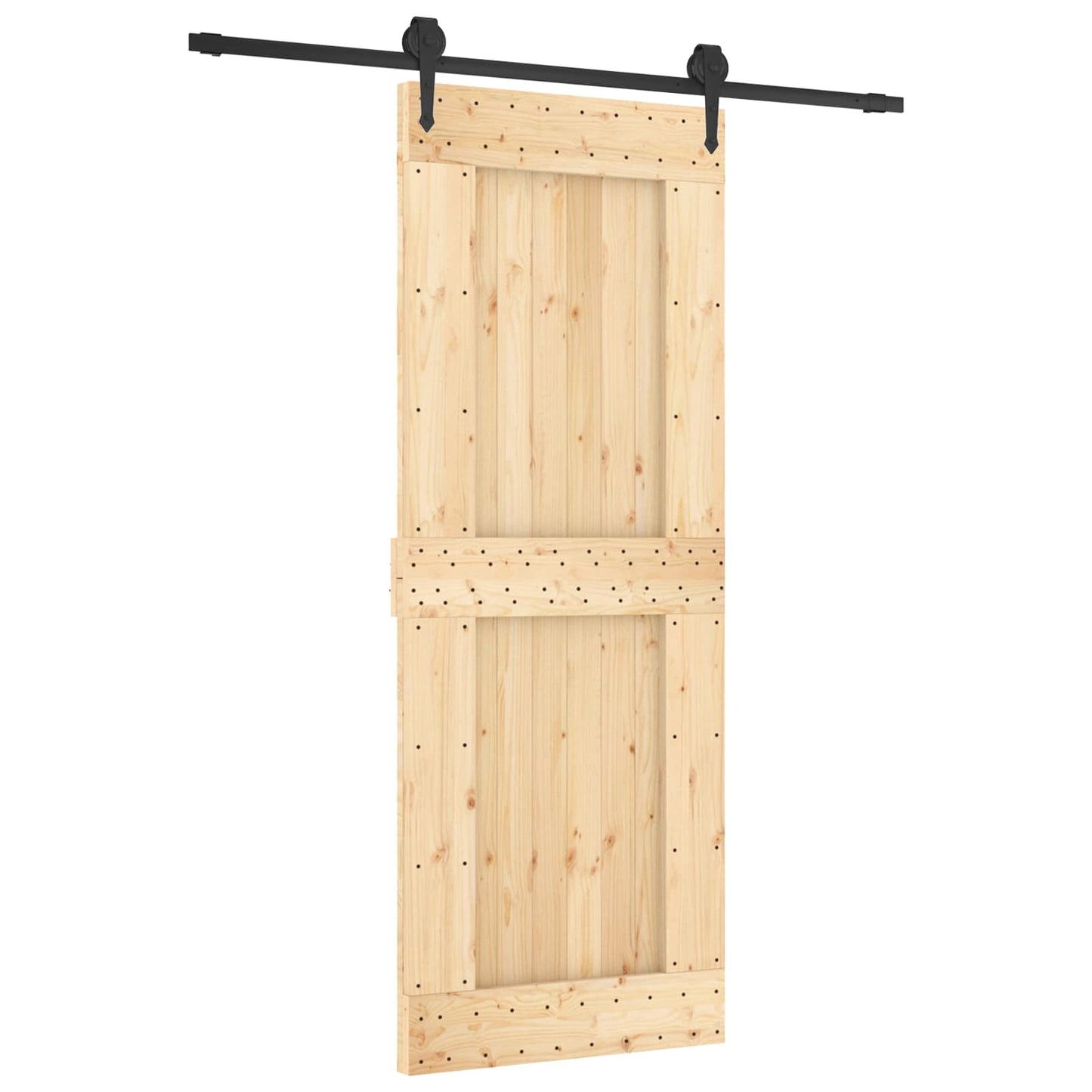 Sliding Door Natural and Black 80 x 210 cm Solid Pine Wood