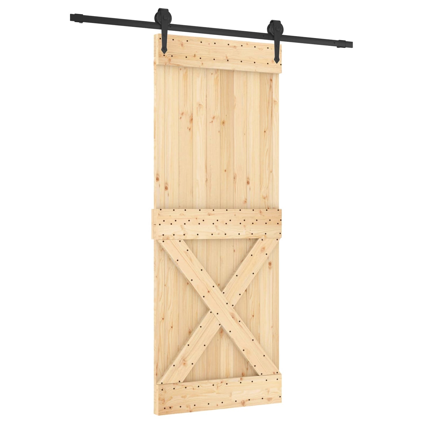 Sliding Door Natural and Black 80 x 210 cm Solid Pine Wood