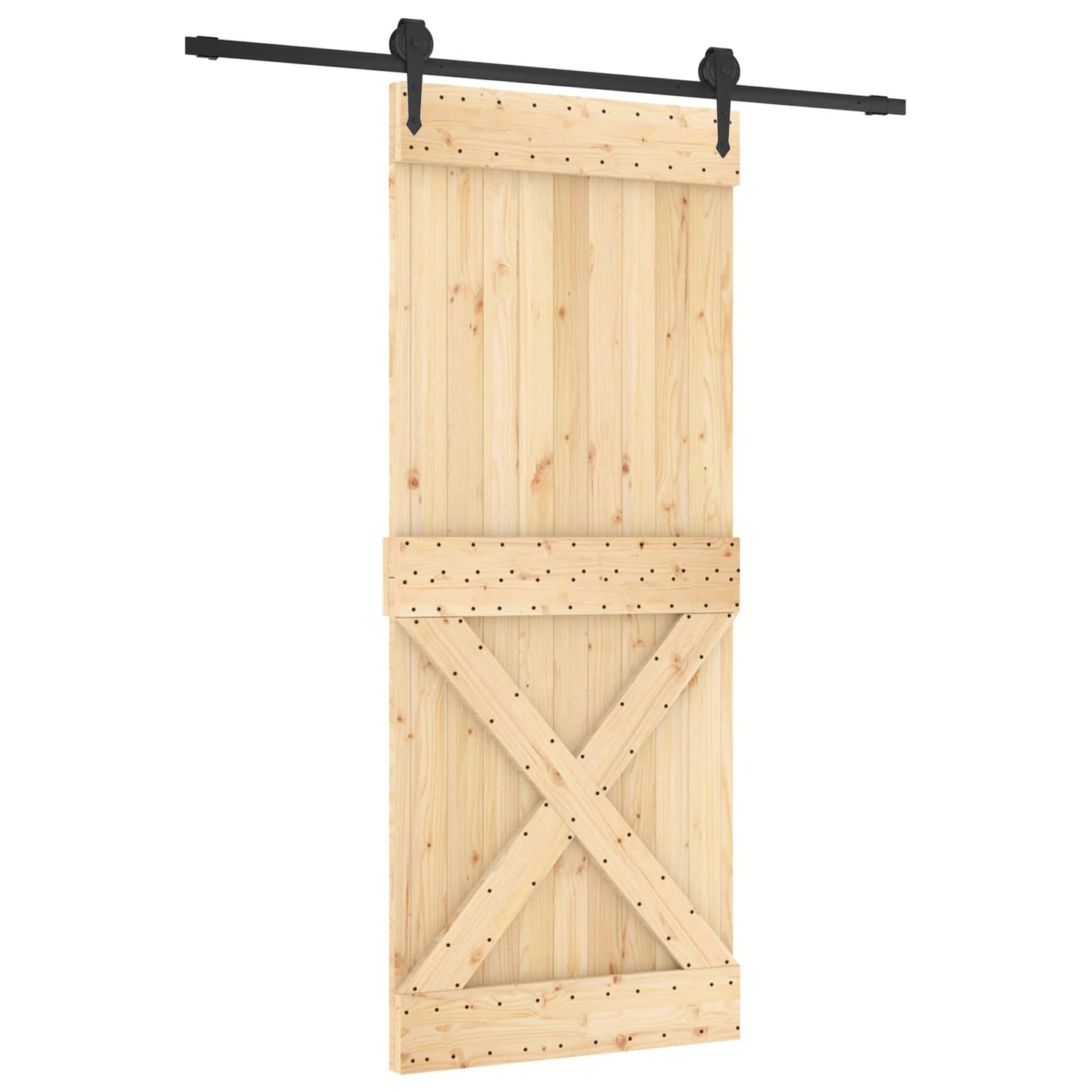 Sliding Door Natural and Black 85 x 210 cm Solid Pine Wood