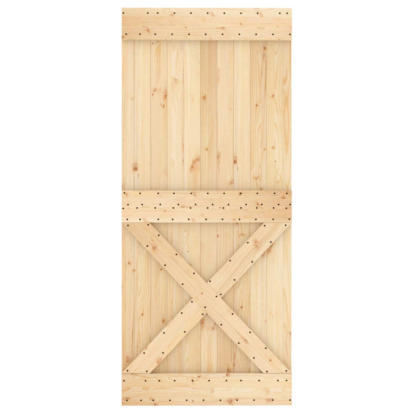 Sliding Door Natural and Black 90 x 210 cm Solid Pine Wood
