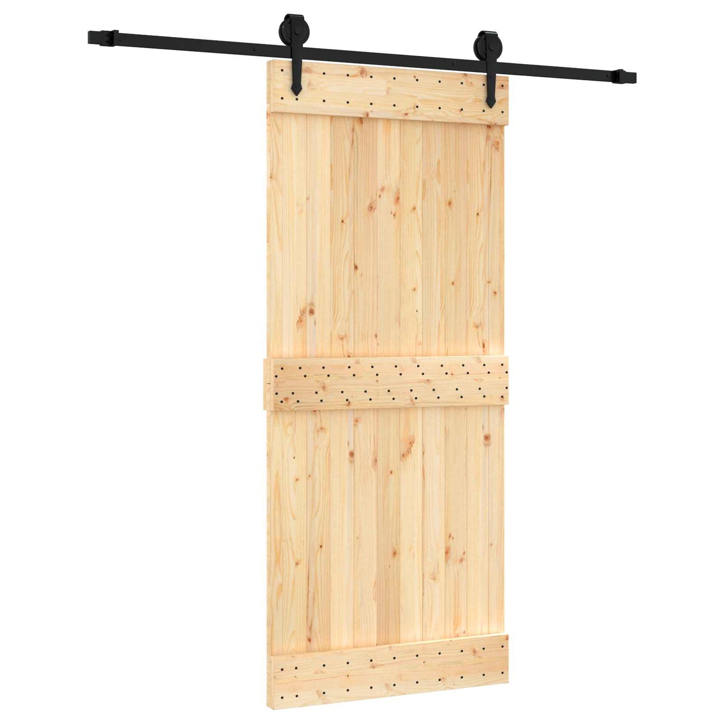 Sliding Door Natural and Black 90 x 210 cm Solid Pine Wood